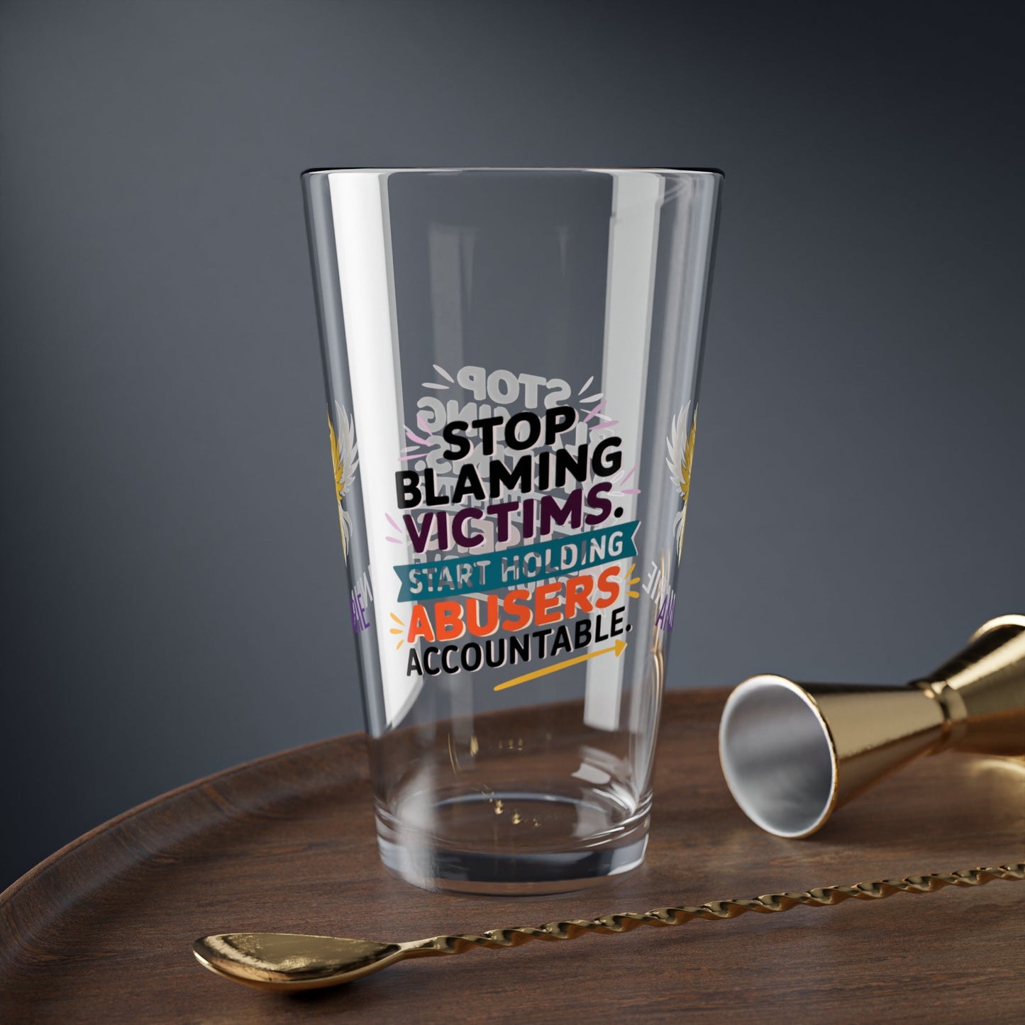 Rise & Reclaim Pint Glass – Stop Blaming Victims. Start Holding Abusers Accountable | DV Awareness - MySisterIsASurvivor