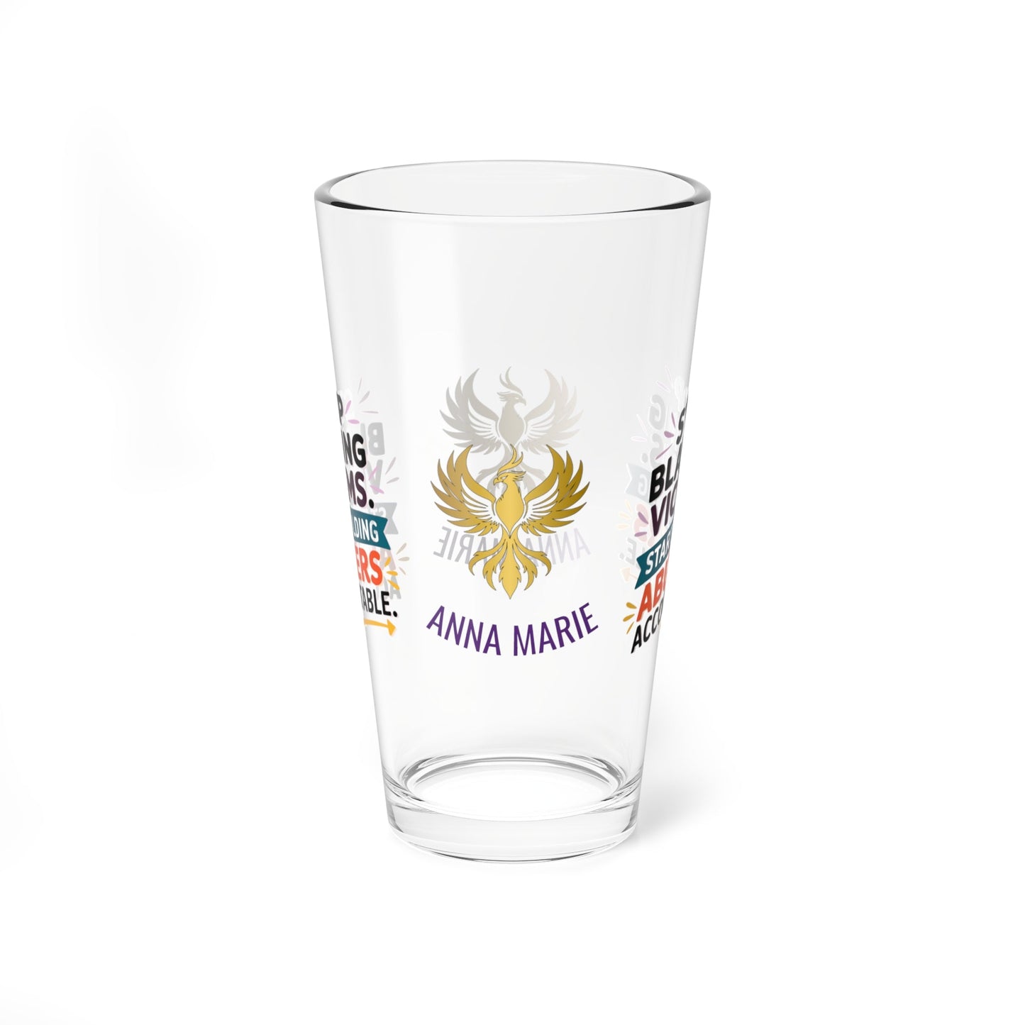 Rise & Reclaim Pint Glass – Stop Blaming Victims. Start Holding Abusers Accountable | DV Awareness - MySisterIsASurvivor