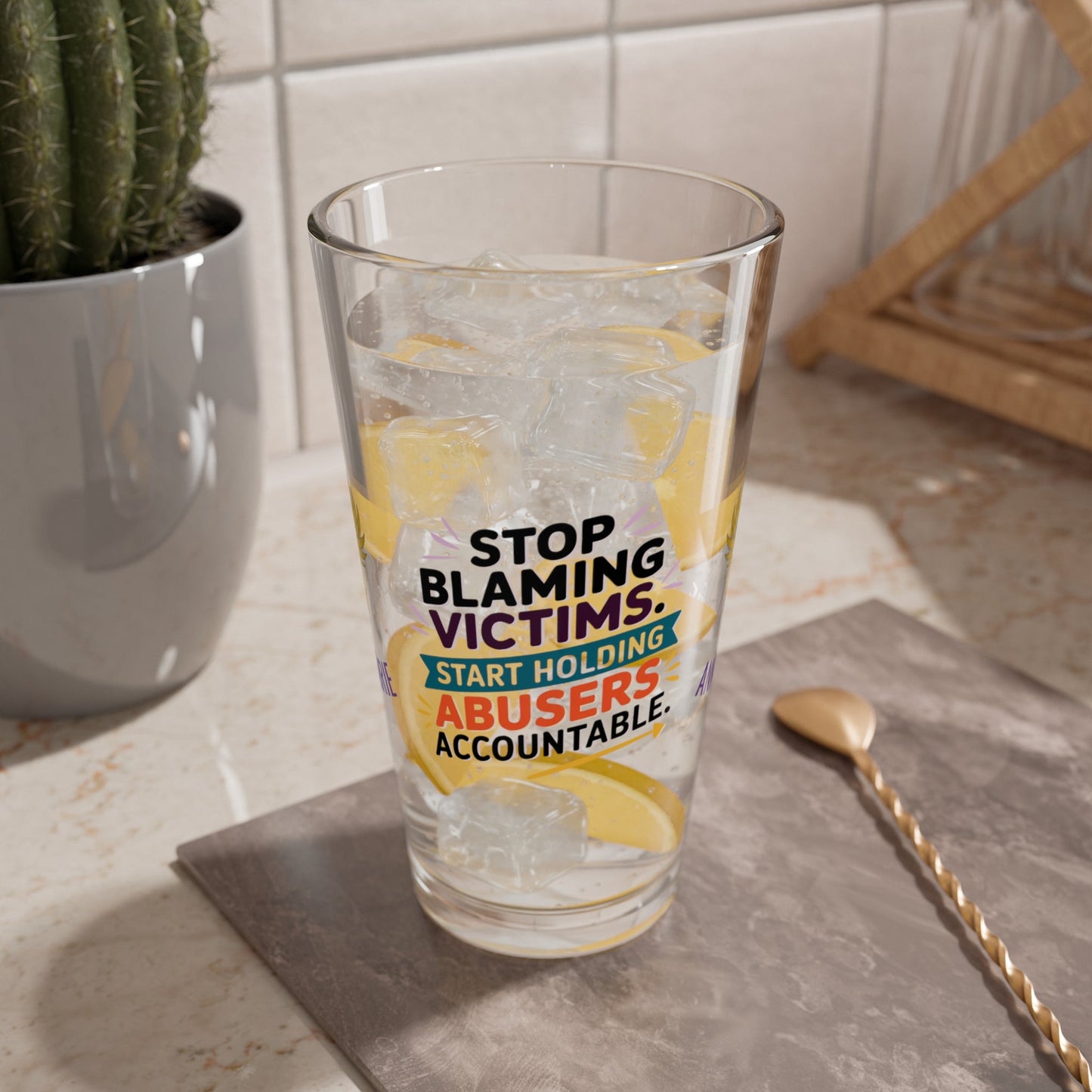 Rise & Reclaim Pint Glass – Stop Blaming Victims. Start Holding Abusers Accountable | DV Awareness - MySisterIsASurvivor