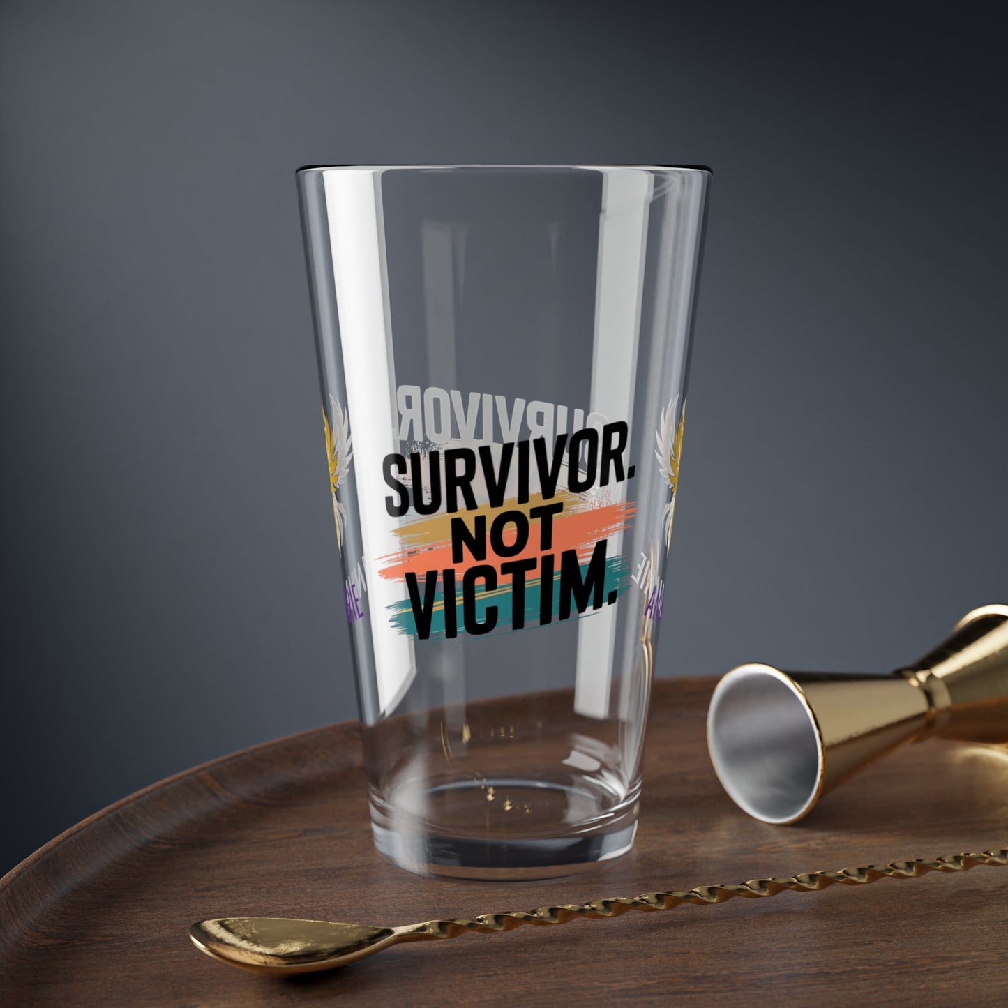 Rise & Reclaim Pint Glass – Survivor. Not Victim | Empowerment Drinkware for Survivors - MySisterIsASurvivor