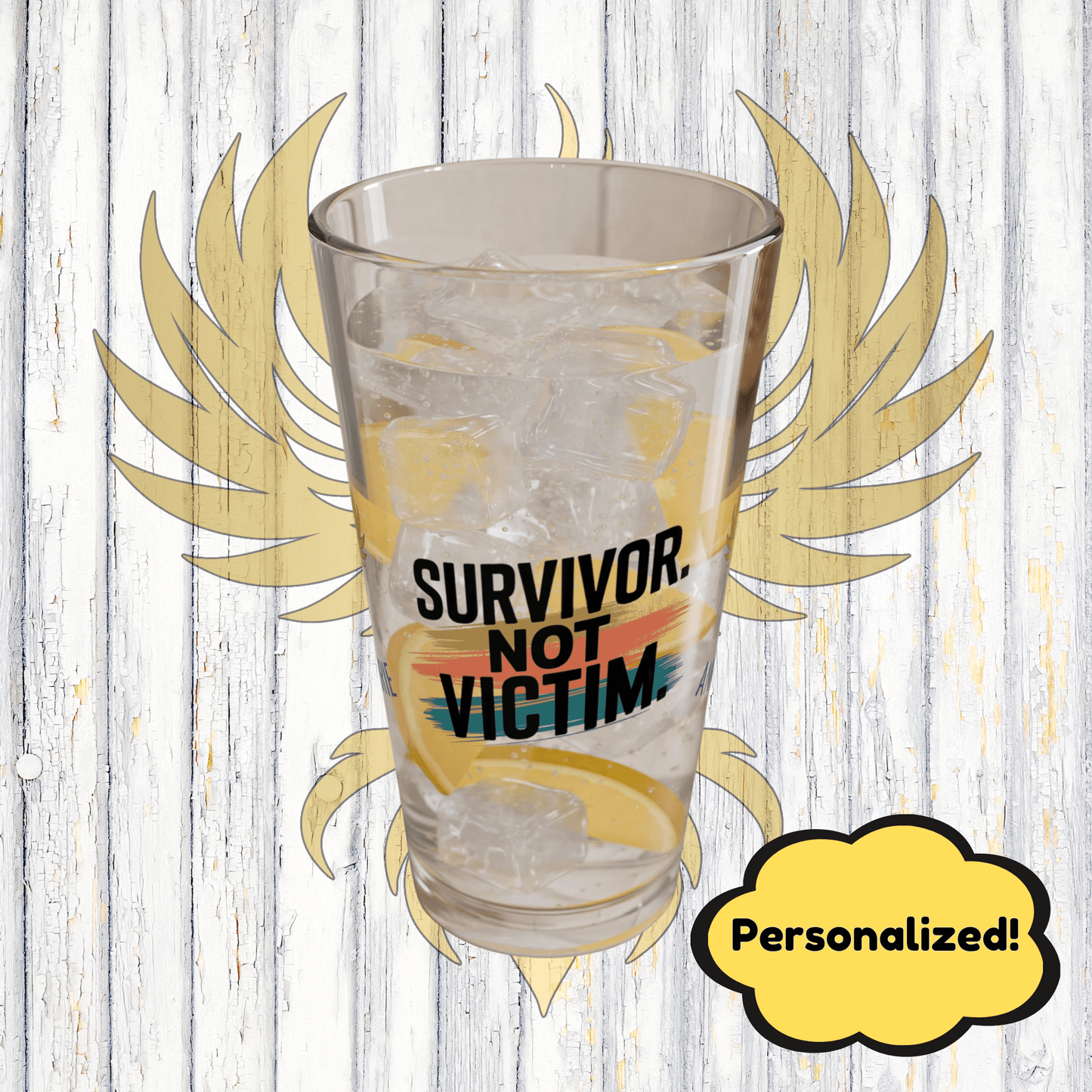 Rise & Reclaim Pint Glass – Survivor. Not Victim | Empowerment Drinkware for Survivors - MySisterIsASurvivor