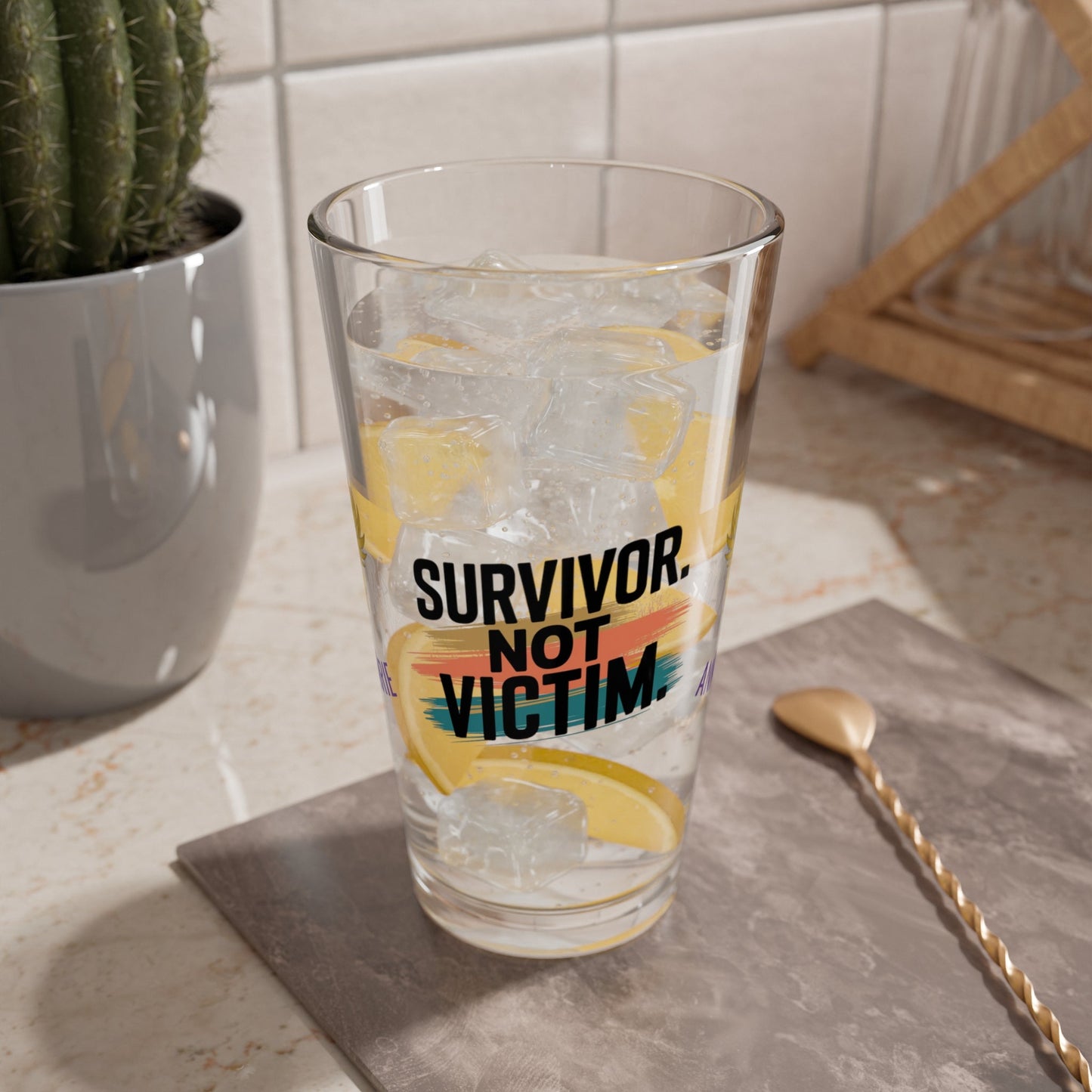 Rise & Reclaim Pint Glass – Survivor. Not Victim | Empowerment Drinkware for Survivors - MySisterIsASurvivor
