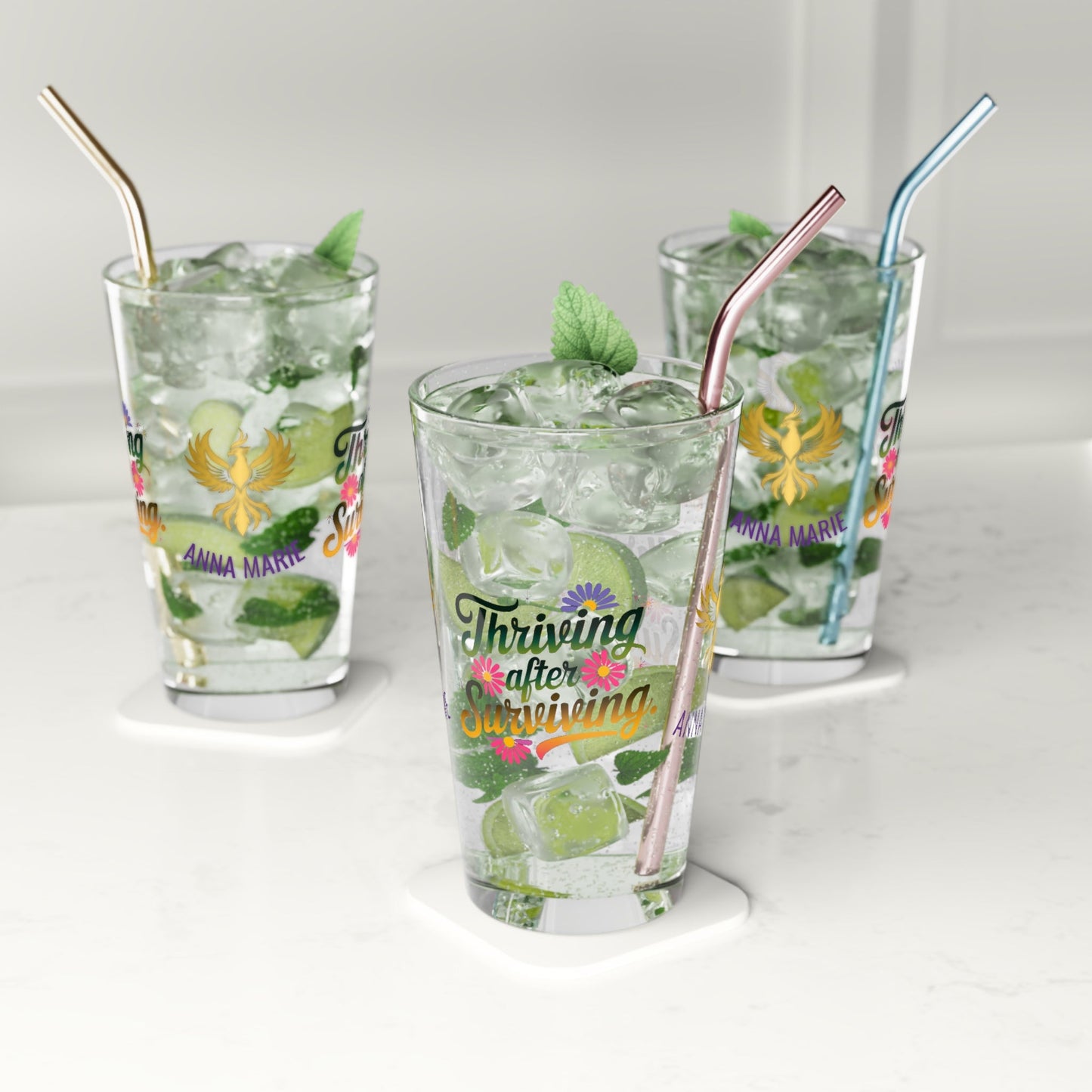 Rise & Reclaim Pint Glass – Thriving After Surviving | PTSD Recovery and Empowerment Gift - MySisterIsASurvivor