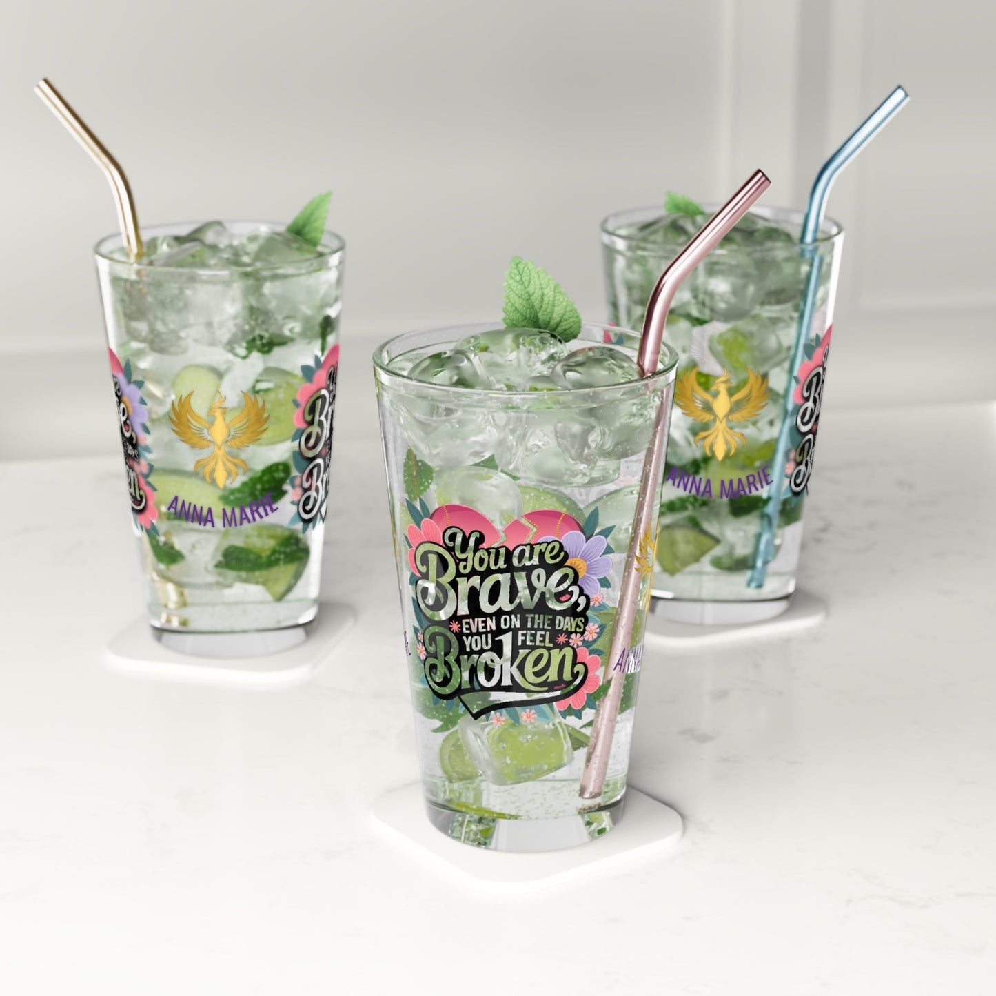 Rise & Reclaim Pint Glass – You Are Brave, Even on the Days You Feel Broken | Empowerment Gift - MySisterIsASurvivor