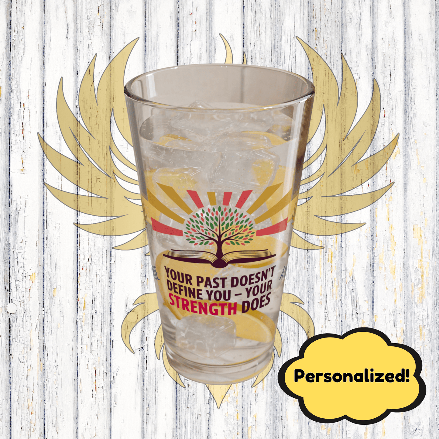 Rise & Reclaim Pint Glass – Your Past Doesn’t Define You – Your Strength Does | Trauma Recovery