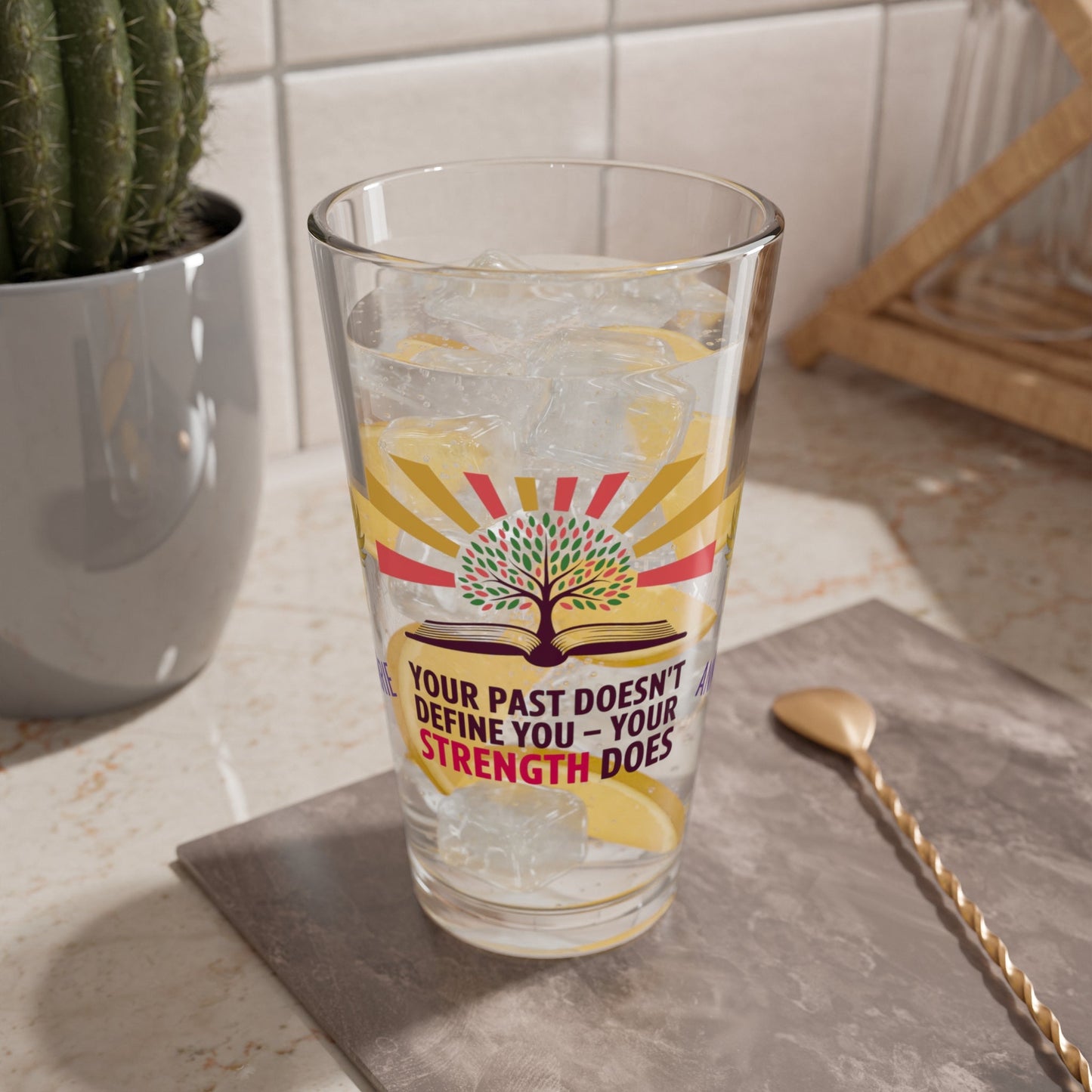 Rise & Reclaim Pint Glass – Your Past Doesn’t Define You – Your Strength Does | Trauma Recovery