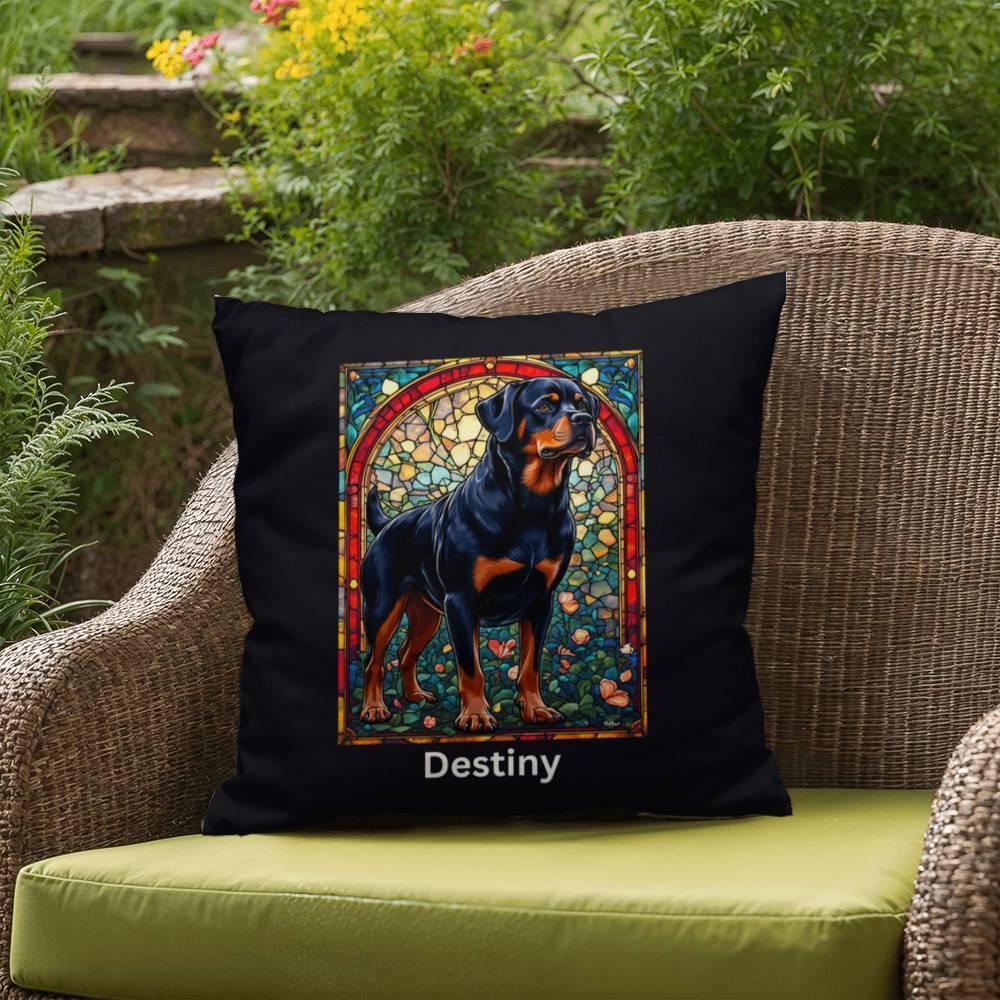Shop our premium rottweiler black and mahogany indoor outdoor pillow from MySisterIsASurvivor.
