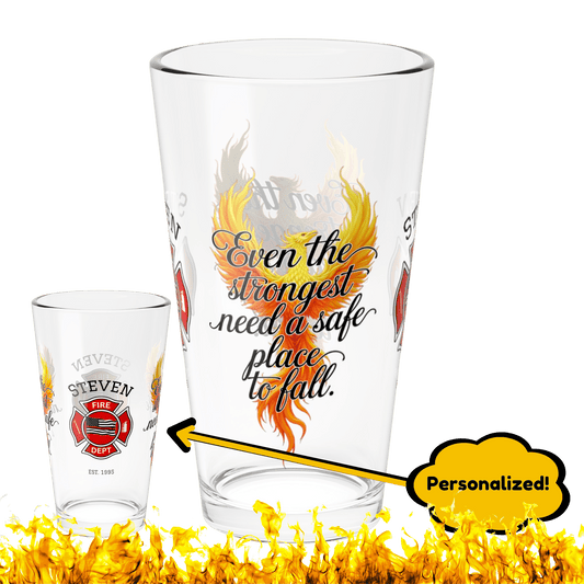 Safe place to fall – firefighter support pint glass for vulnerable moments and wellness. - MySisterIsASurvivor