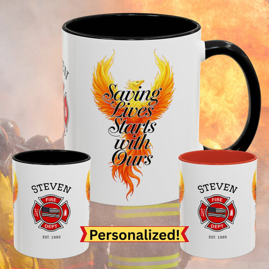 Saving Lives Starts with Ours firefighter personalized mental health awareness mug