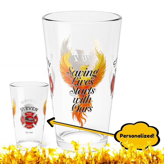 Saving lives starts with ours – firefighter mental health pint glass encouraging self-care and support. - MySisterIsASurvivor