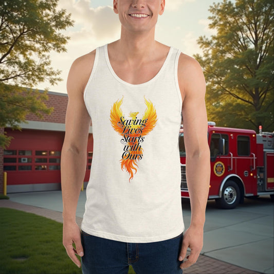 Saving Lives Starts With Ours - Personalized Firefighter Mental Health Awareness Tank, Custom Support Gift - MySisterIsASurvivor