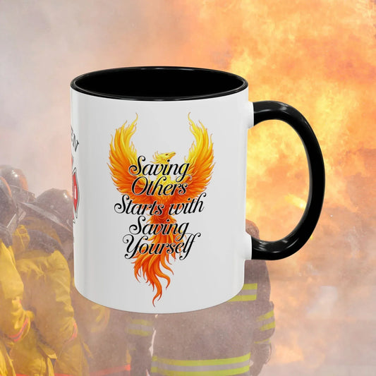 Shop our firefighter support mug saving others featuring the 11oz style option from MySisterIsASurvivor.