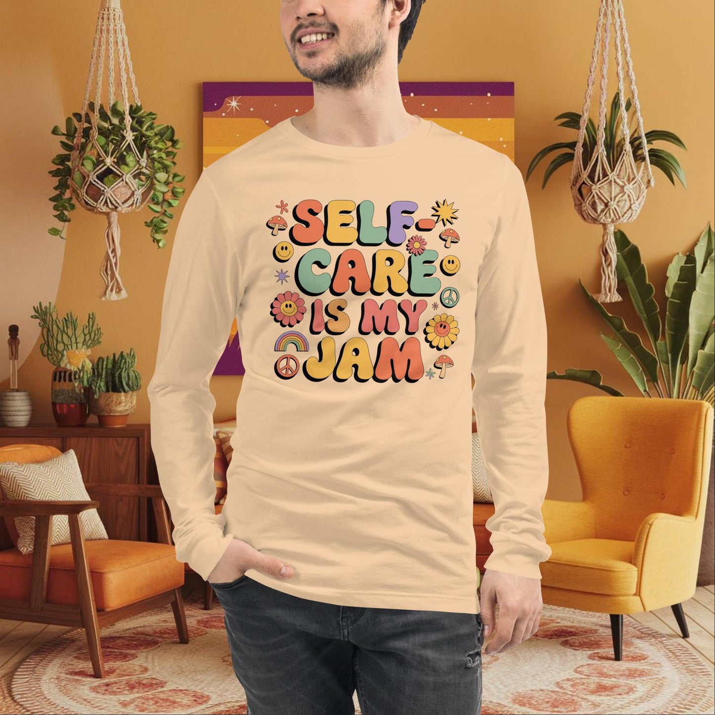 Self - Care Is My Jam Long Sleeve Tee - Affirmation Shirt for Daily Wellness & Support - MySisterIsASurvivor