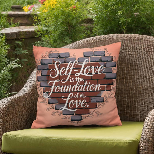 Shop our self love is the foundation self care pillow featuring the 18" x 18" style option from MySisterIsASurvivor.