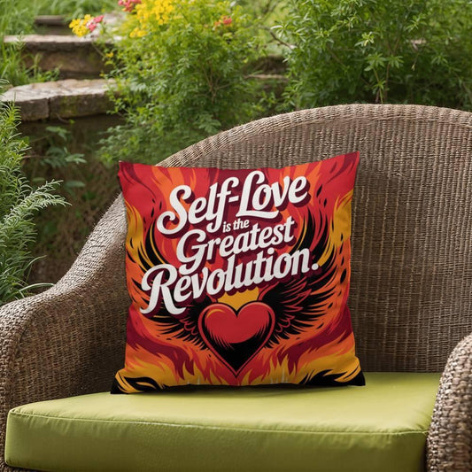 Shop our self love is the greatest revolution self care pillow featuring the 18" x 18" style option from MySisterIsASurvivor.
