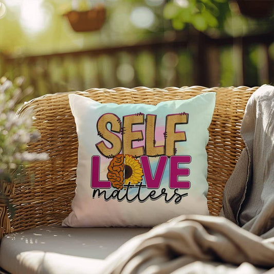 Shop our self love matters indoor outdoor pillow featuring the 18" x 18" style option from MySisterIsASurvivor.