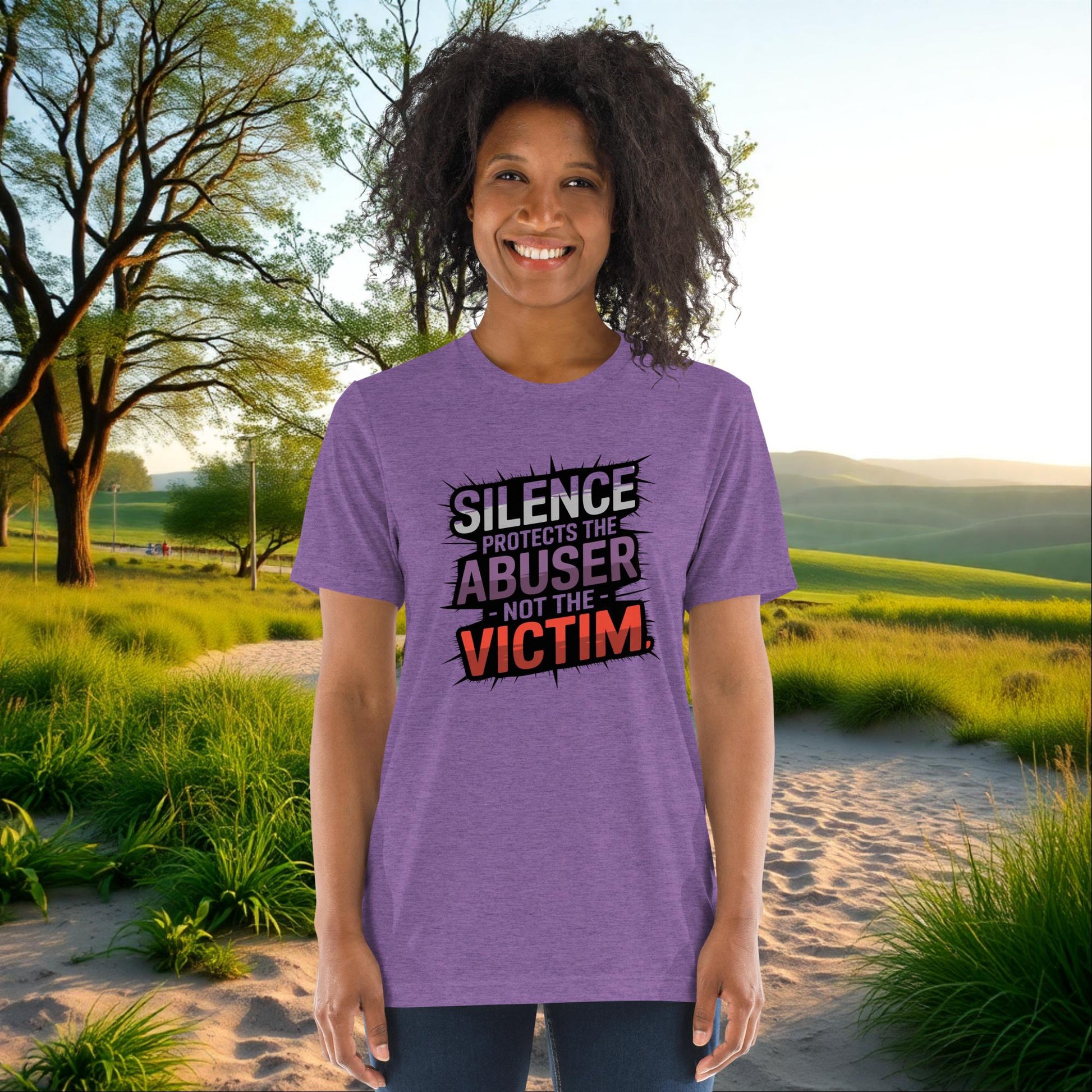 Silence Protects the Abuser, Not the Victim on Unisex Tri-Blend T-Shirt, awareness, survivor support, advocacy tee