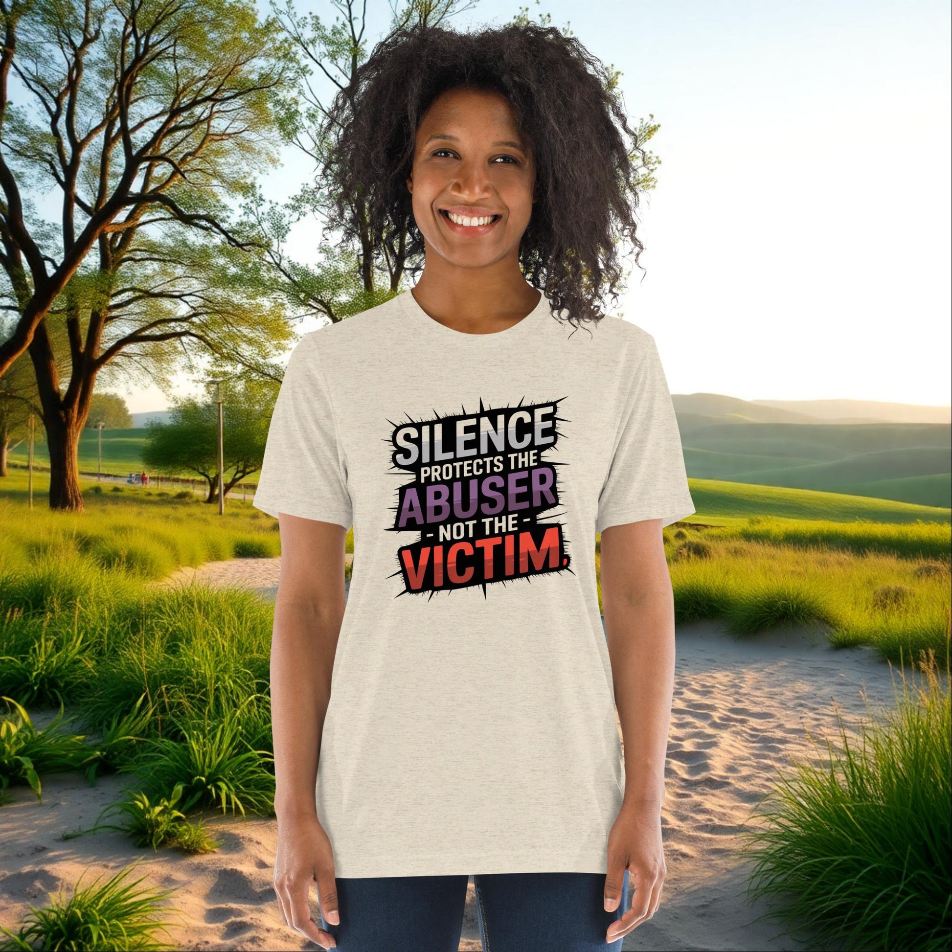 Silence Protects the Abuser, Not the Victim on Unisex Tri-Blend T-Shirt, awareness, survivor support, advocacy tee