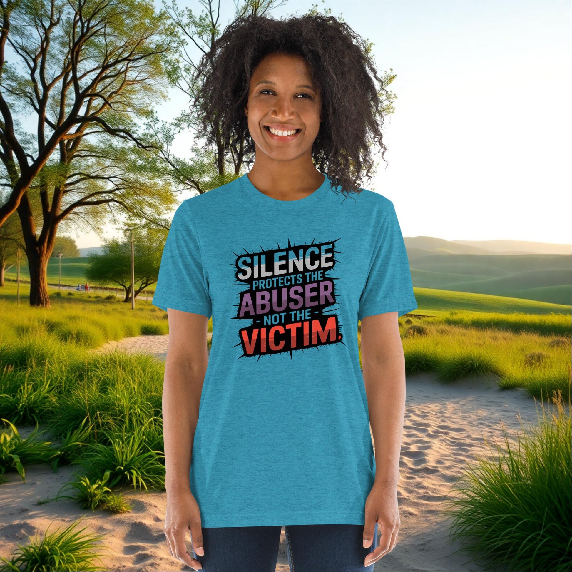 Silence Protects the Abuser, Not the Victim on Unisex Tri-Blend T-Shirt, awareness, survivor support, advocacy tee