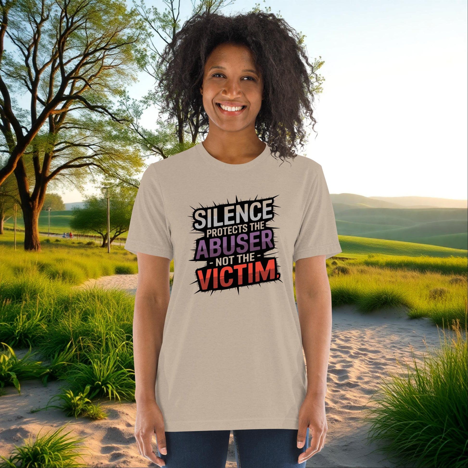Silence Protects the Abuser, Not the Victim on Unisex Tri-Blend T-Shirt, awareness, survivor support, advocacy tee