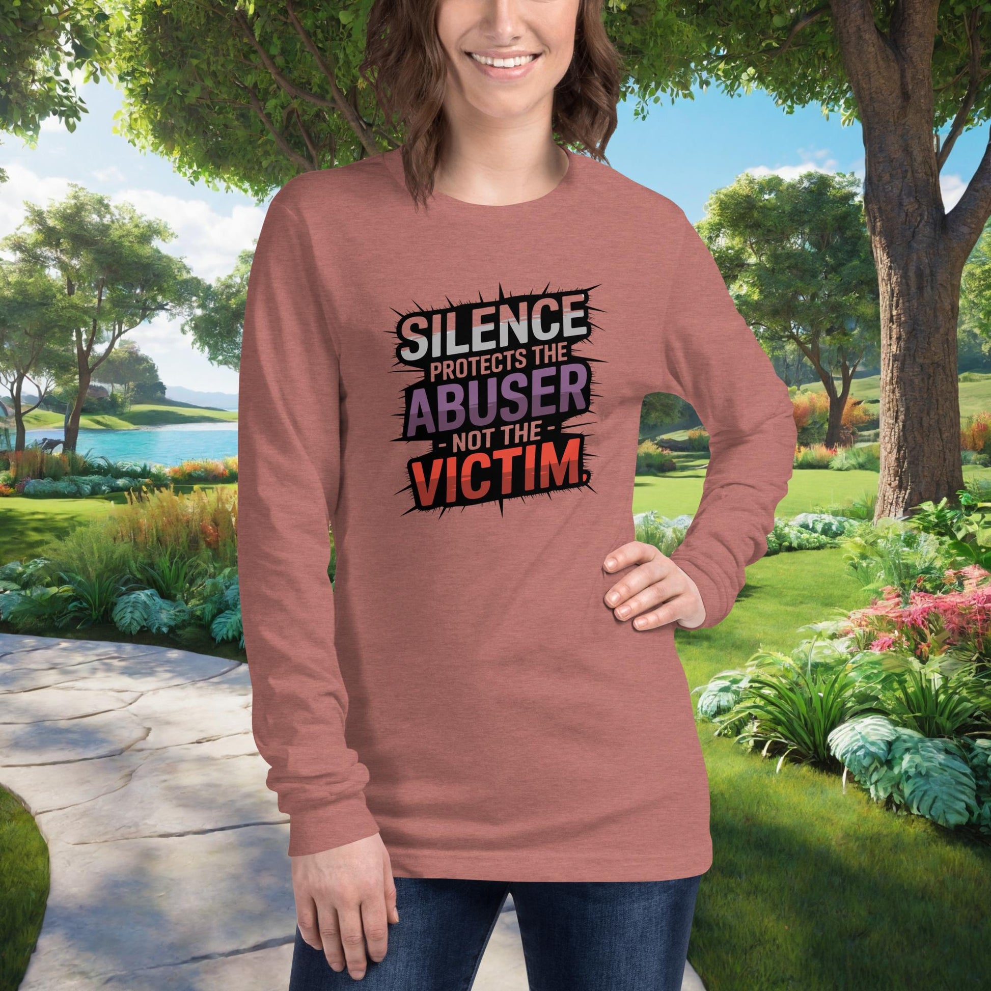 Silence Protects The Abuser on Unisex Long Sleeve T-Shirt, domestic abuse awareness, survivor advocacy, empowerment shirt