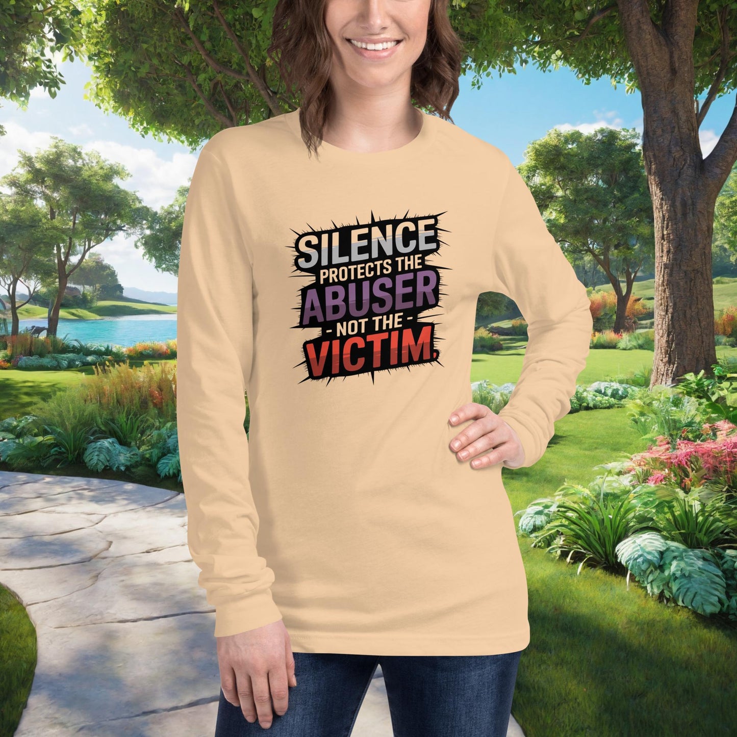 Silence Protects The Abuser Unisex Long Sleeve T-Shirt, Personalized Speak Out Shirt for Domestic Abuse Awareness & Advocacy - MySisterIsASurvivor