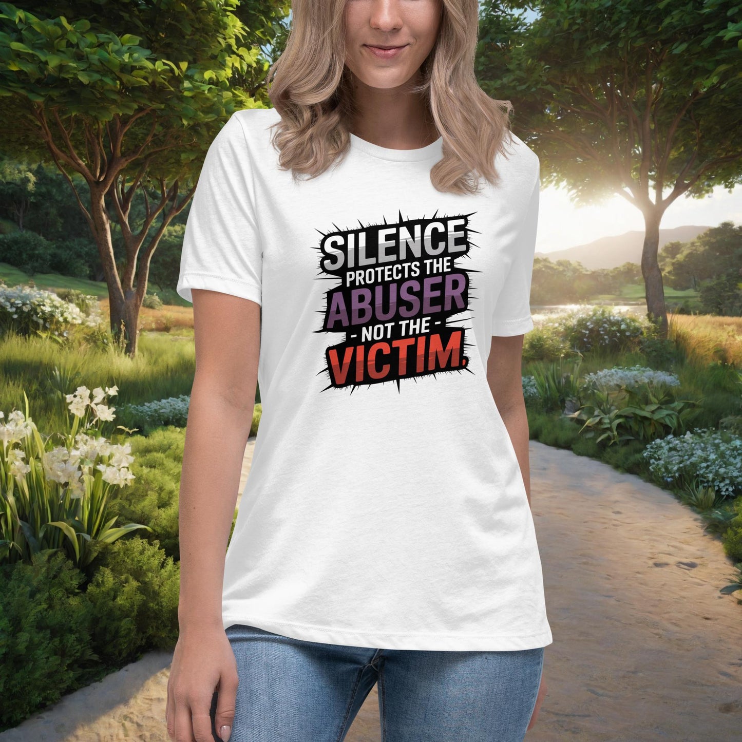 Silence Protects The Abuser Women's Relaxed T-Shirt, Personalized Speak Out Against Domestic Violence & Abuse Shirt - MySisterIsASurvivor