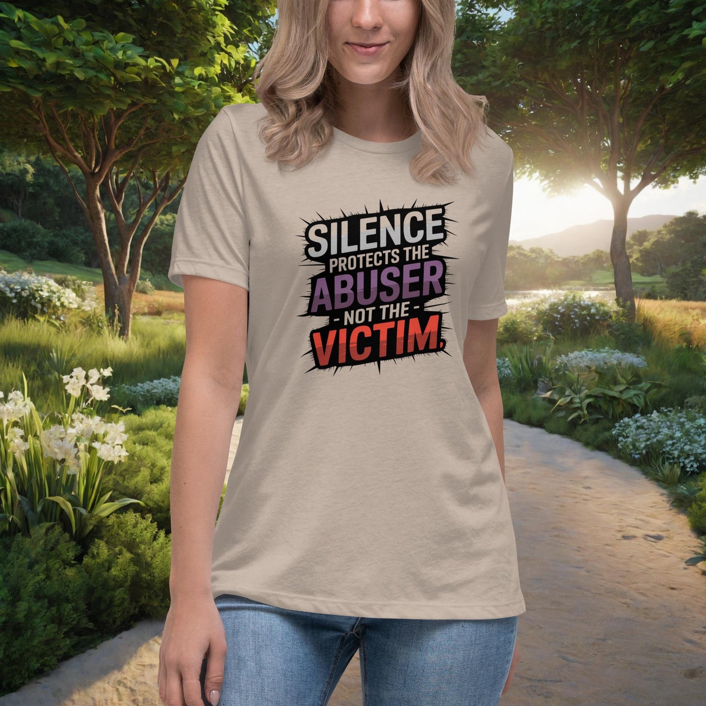 Silence Protects The Abuser Women's Relaxed T-Shirt, Personalized Speak Out Against Domestic Violence & Abuse Shirt - MySisterIsASurvivor
