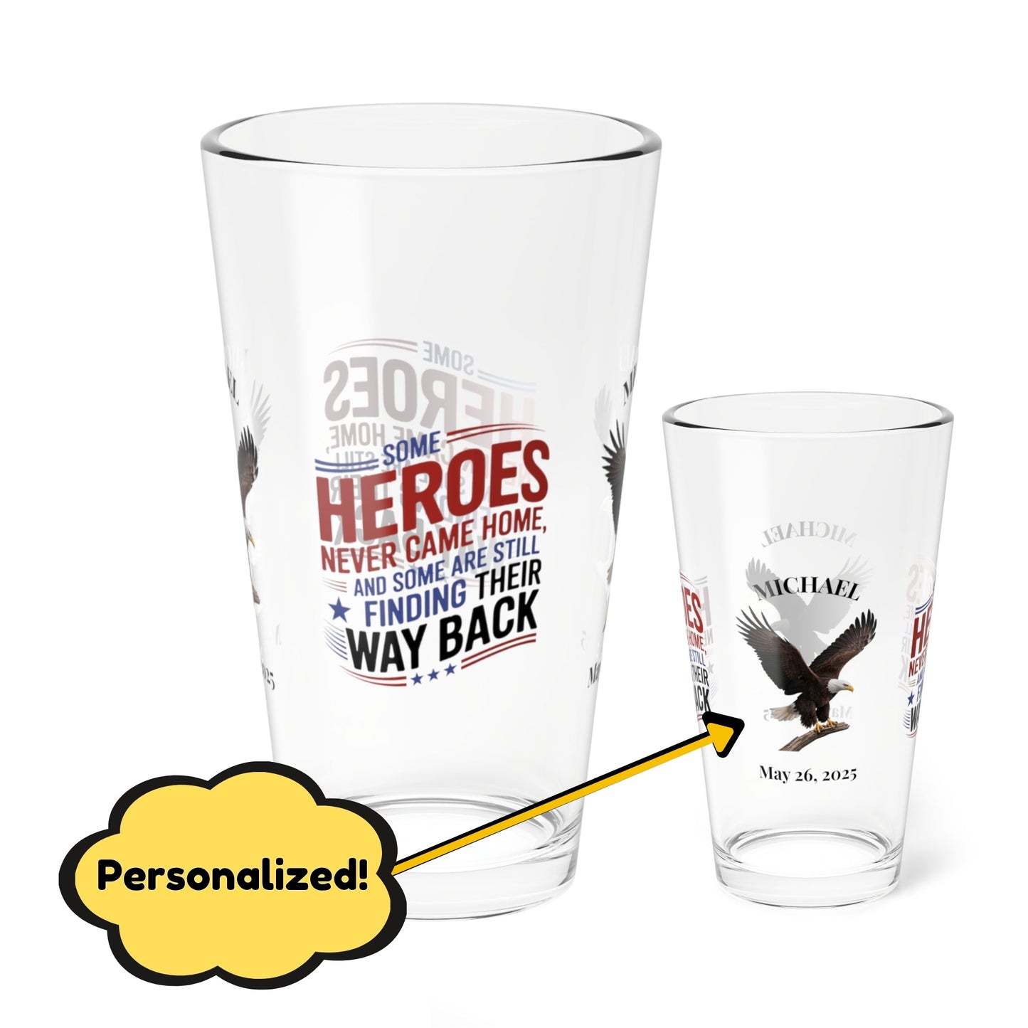 Some Heroes Never Came Home pint glass - engraved military remembrance gift for veterans and families