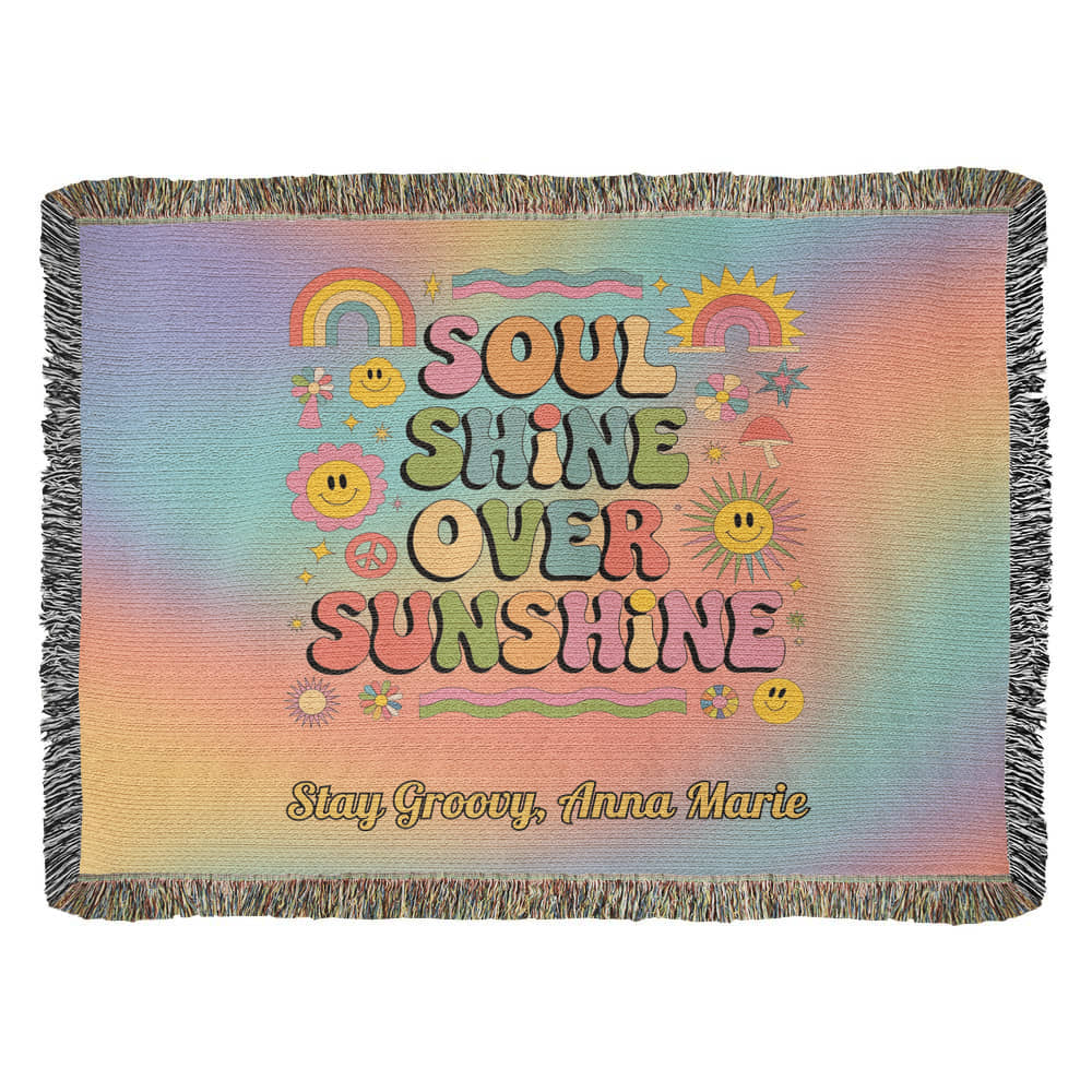 Soul Shine Over Sunshine Blanket - Retro Throw for Self - Love & Emotional Wellness - MySisterIsASurvivor