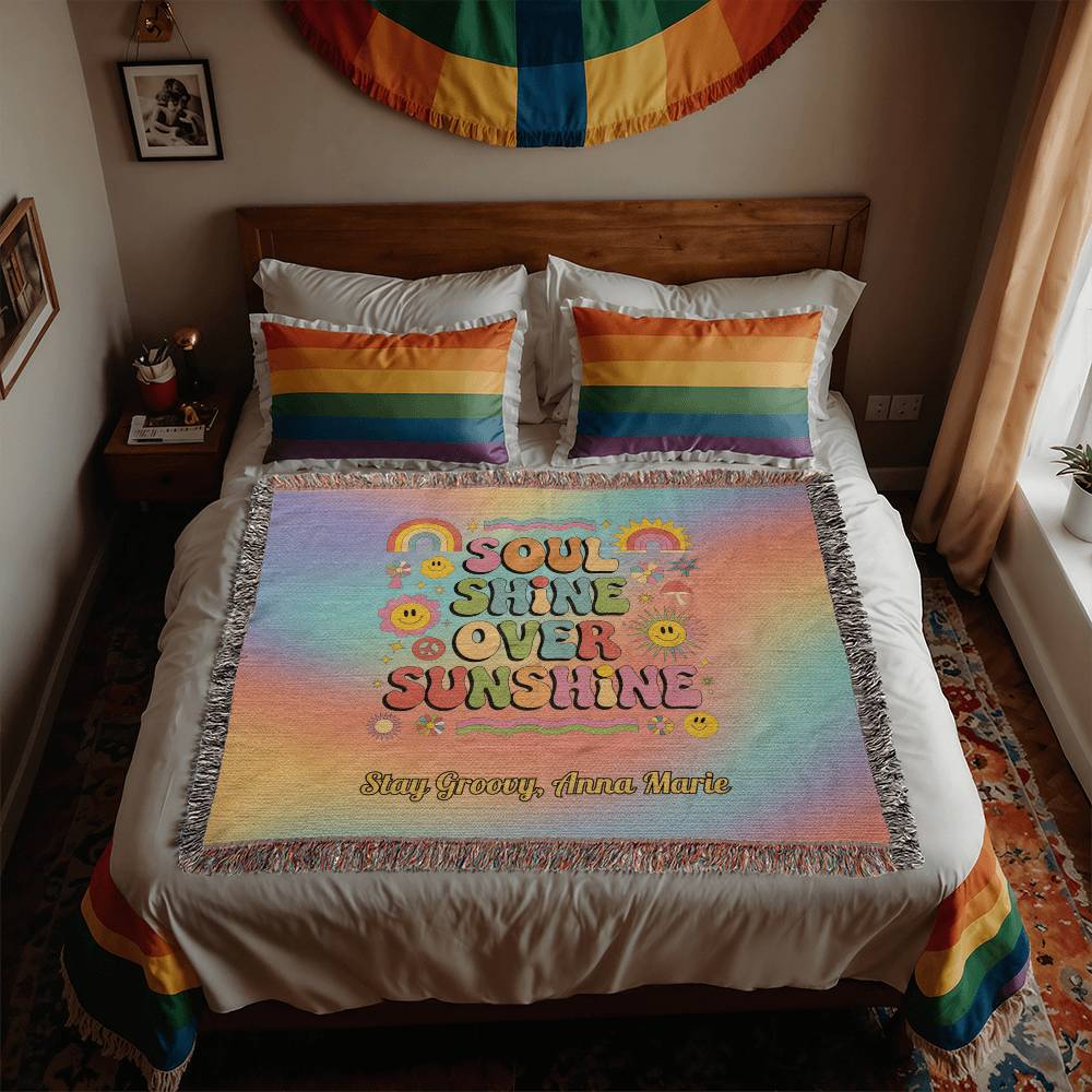 Soul Shine Over Sunshine Blanket - Retro Throw for Self - Love & Emotional Wellness - MySisterIsASurvivor