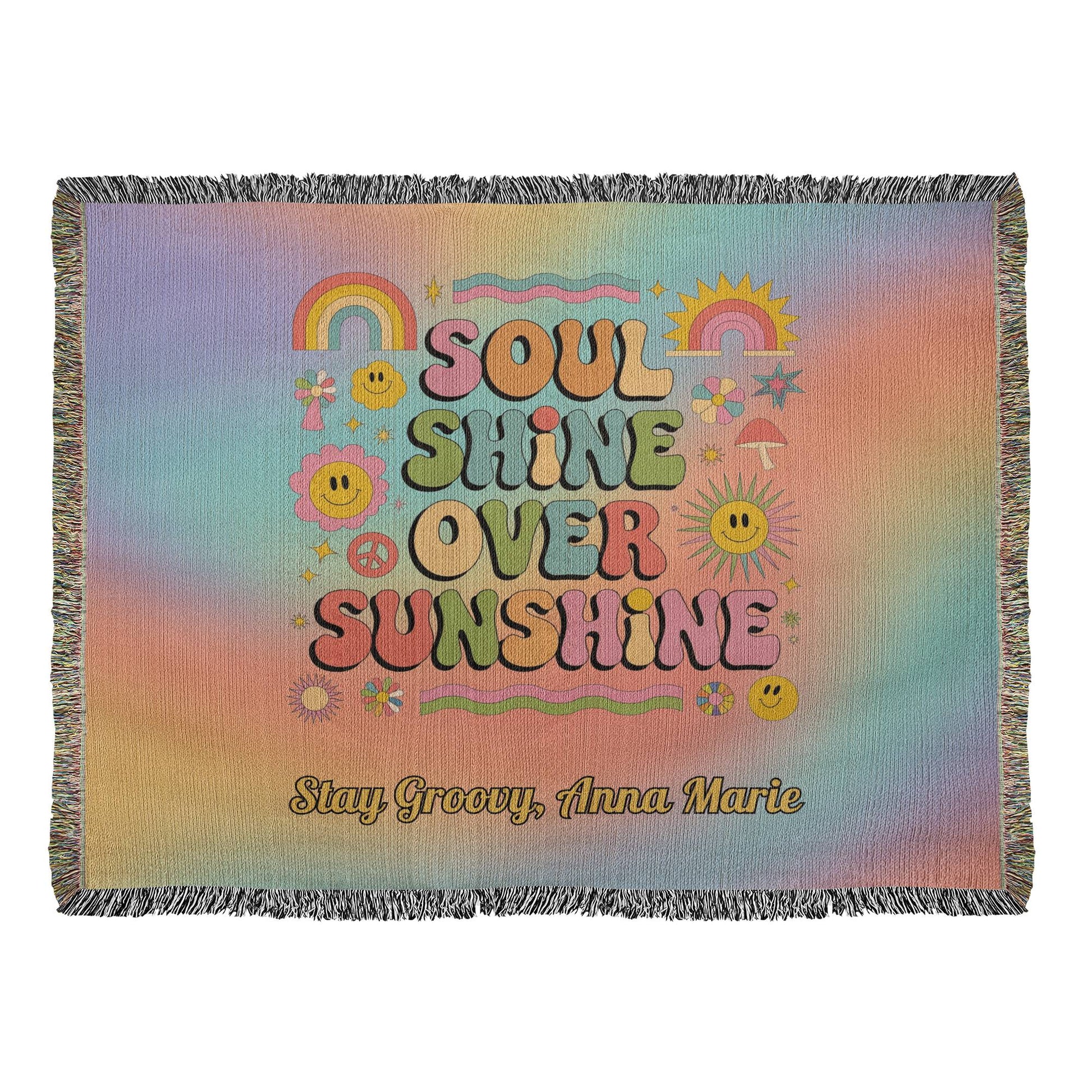 Soul Shine Over Sunshine Blanket - Retro Throw for Self - Love & Emotional Wellness - MySisterIsASurvivor