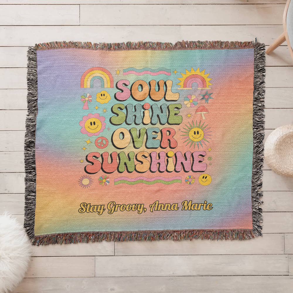 Soul Shine Over Sunshine Blanket - Retro Throw for Self - Love & Emotional Wellness - MySisterIsASurvivor