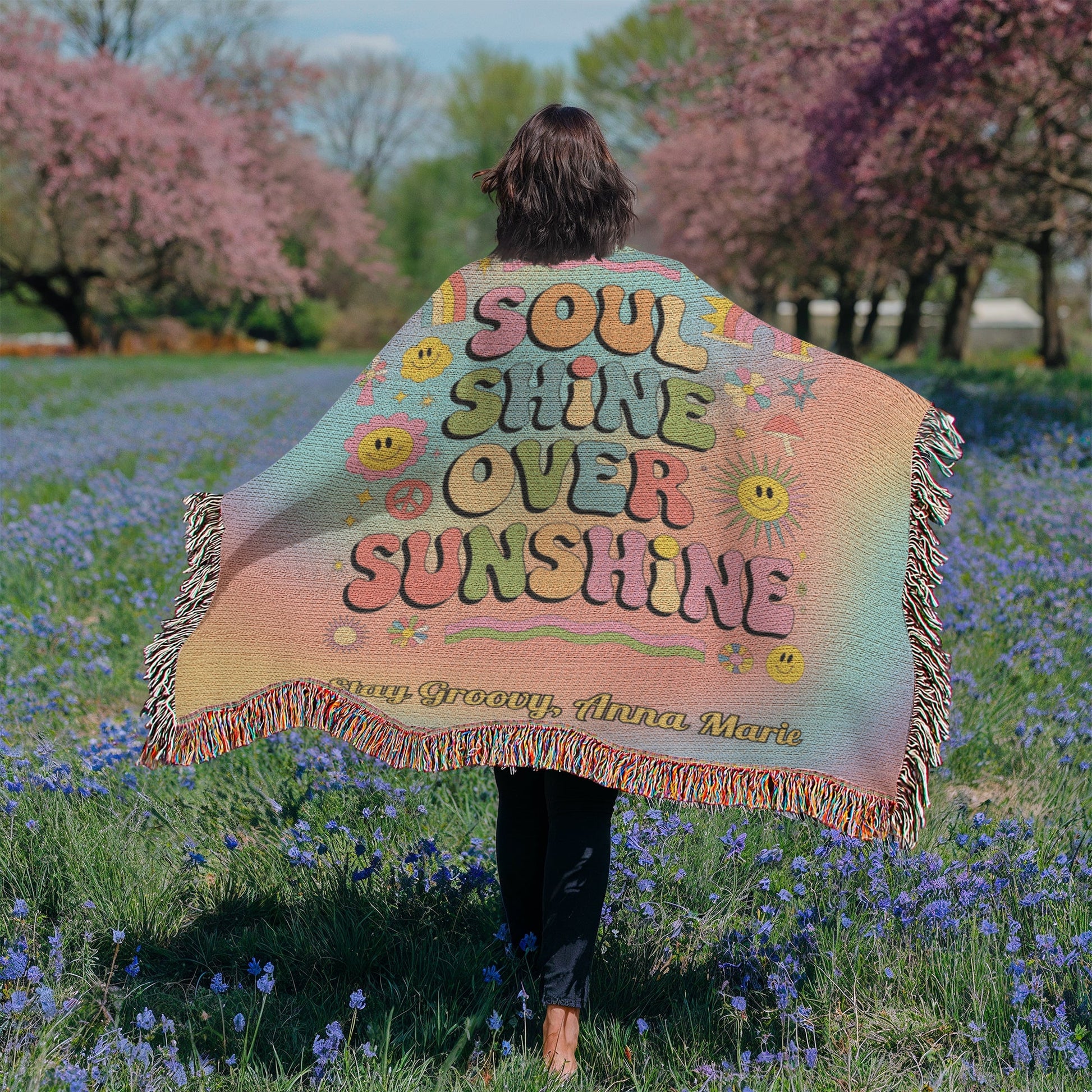 Soul Shine Over Sunshine Blanket - Retro Throw for Self - Love & Emotional Wellness - MySisterIsASurvivor