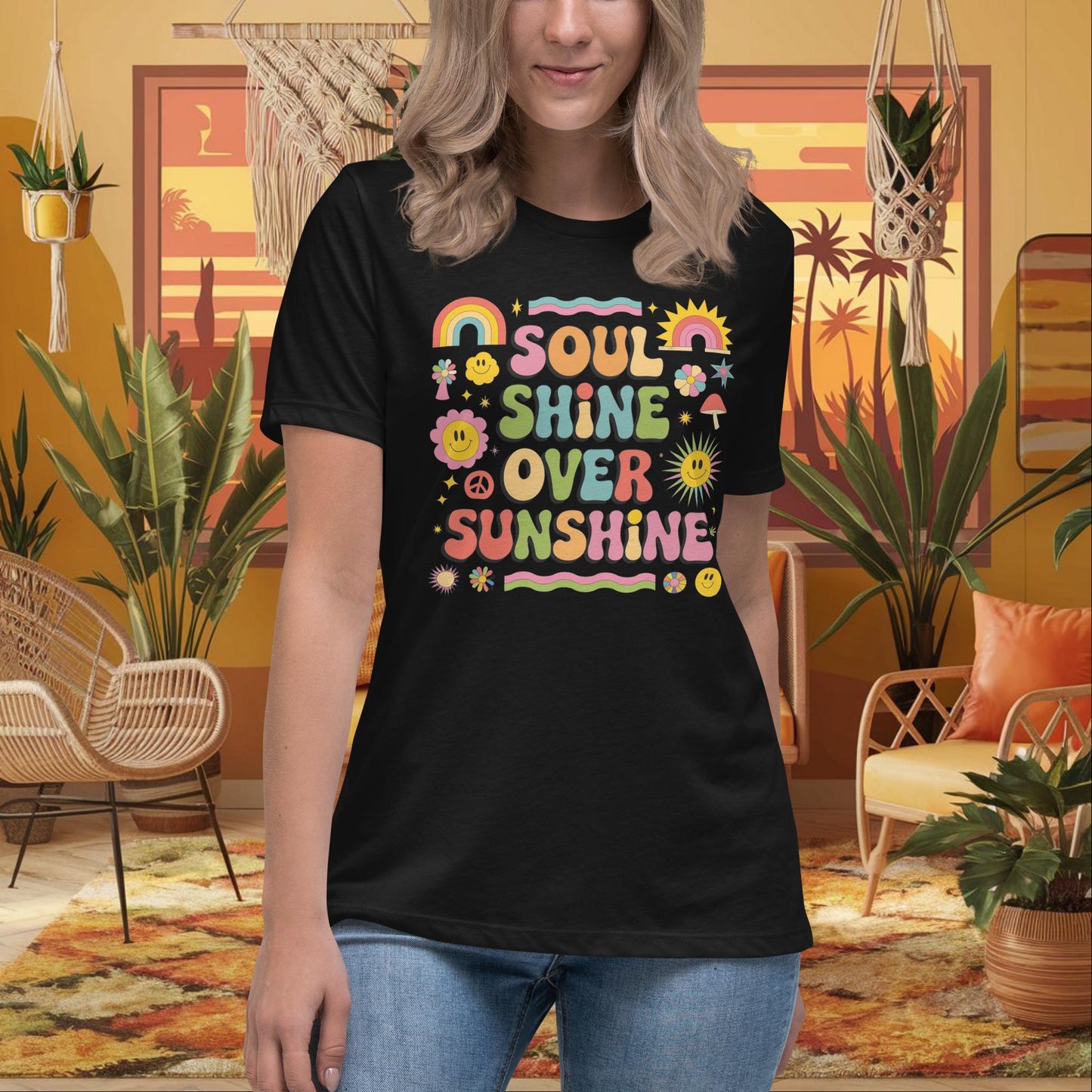 Soul Shine Over Sunshine Women’s Relaxed T-Shirt - Spiritual Wellness Tee - MySisterIsASurvivor