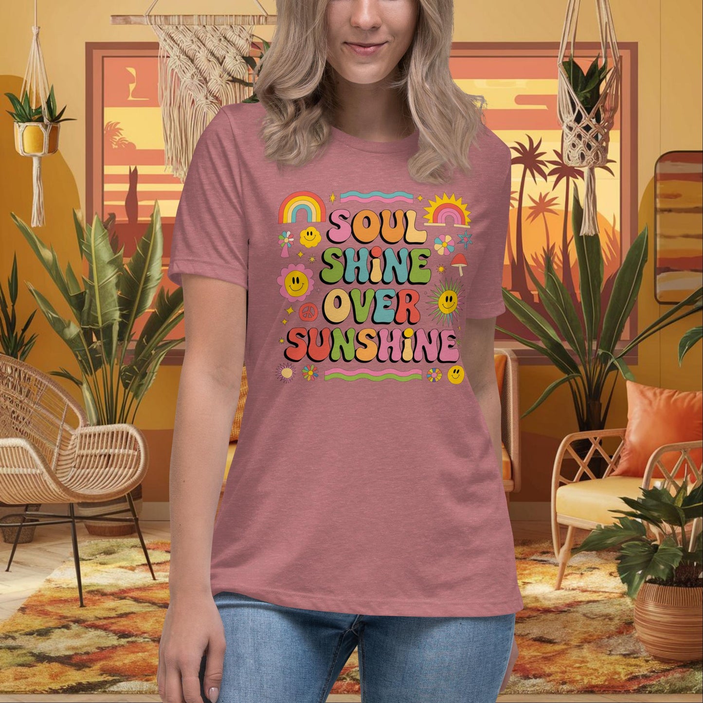 Soul Shine Over Sunshine Women’s Relaxed T-Shirt - Spiritual Wellness Tee - MySisterIsASurvivor