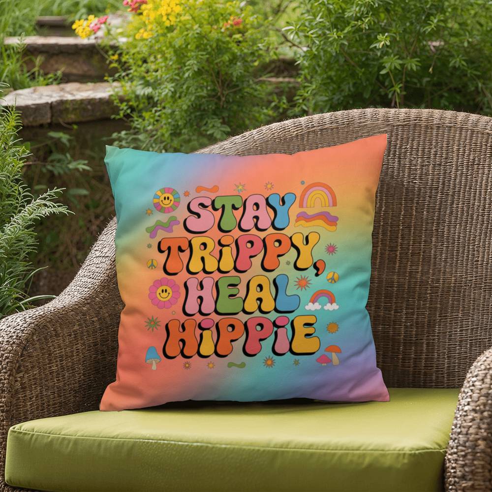 Stay Trippy, Heal Hippie Pillow - Retro Wellness & Therapy Support - MySisterIsASurvivor