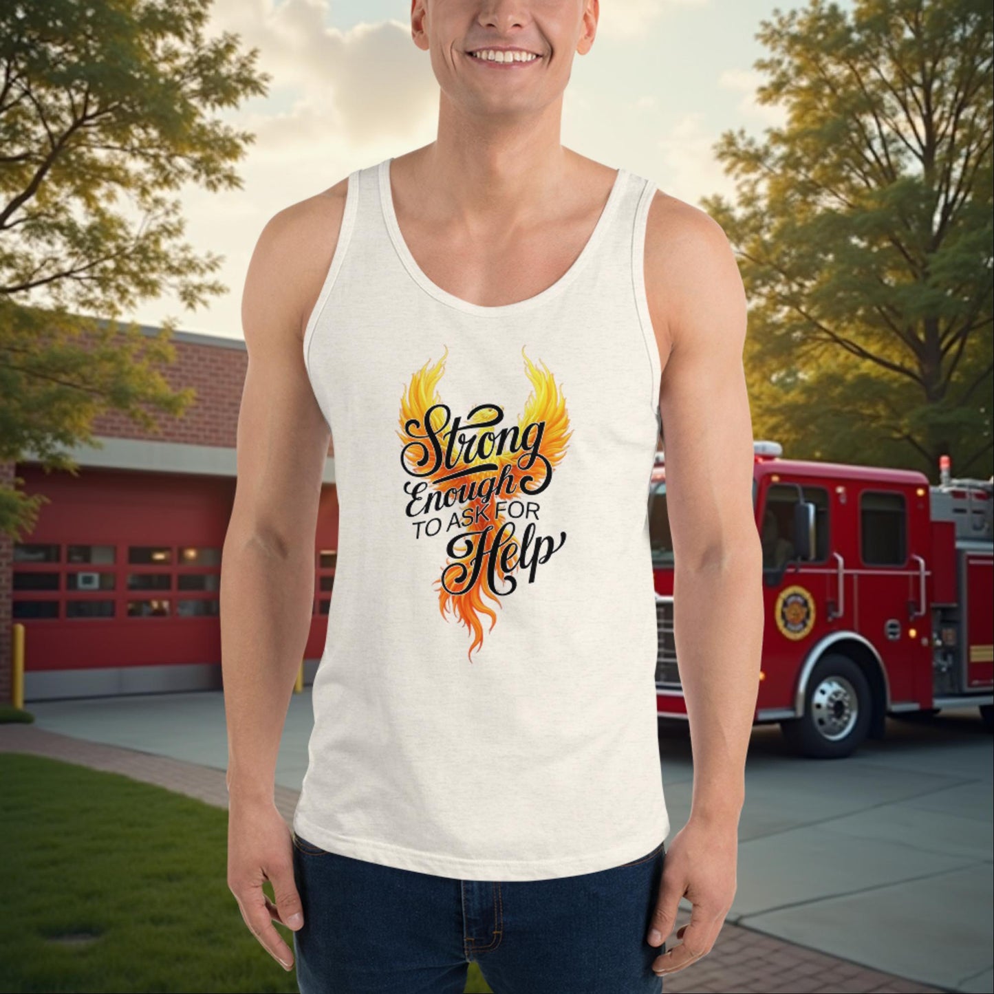 Strong Enough To Ask For Help - Personalized Firefighter Empowerment Tank, Mental Health Support Gift - MySisterIsASurvivor