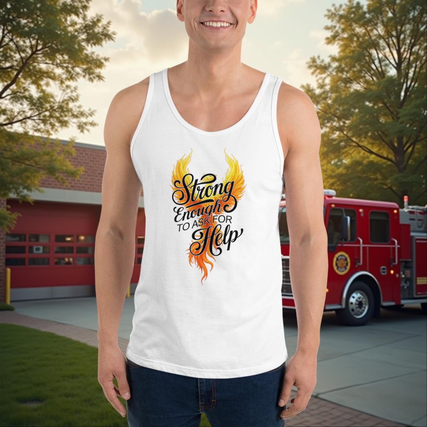 Strong Enough To Ask For Help - Personalized Firefighter Empowerment Tank, Mental Health Support Gift - MySisterIsASurvivor