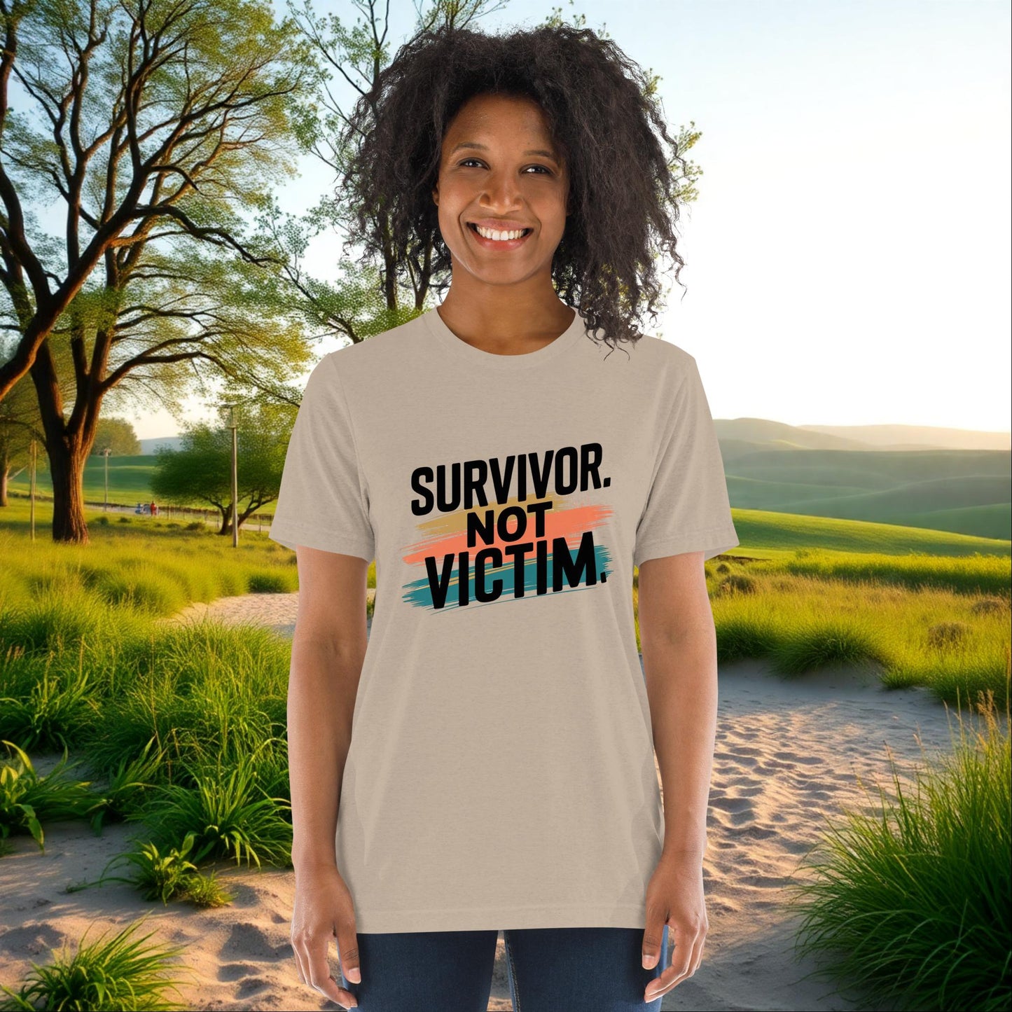 Survivor, Not Victim on Unisex Tri-Blend T-Shirt, empowerment, domestic violence awareness, survivor support
