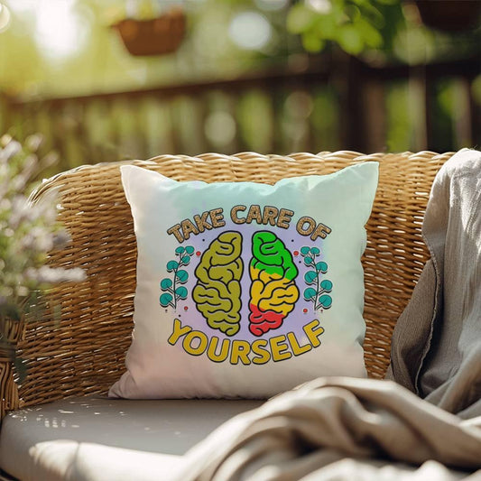 Shop our take care of yourself indoor outdoor pillow featuring the 18" x 18" style option from MySisterIsASurvivor.