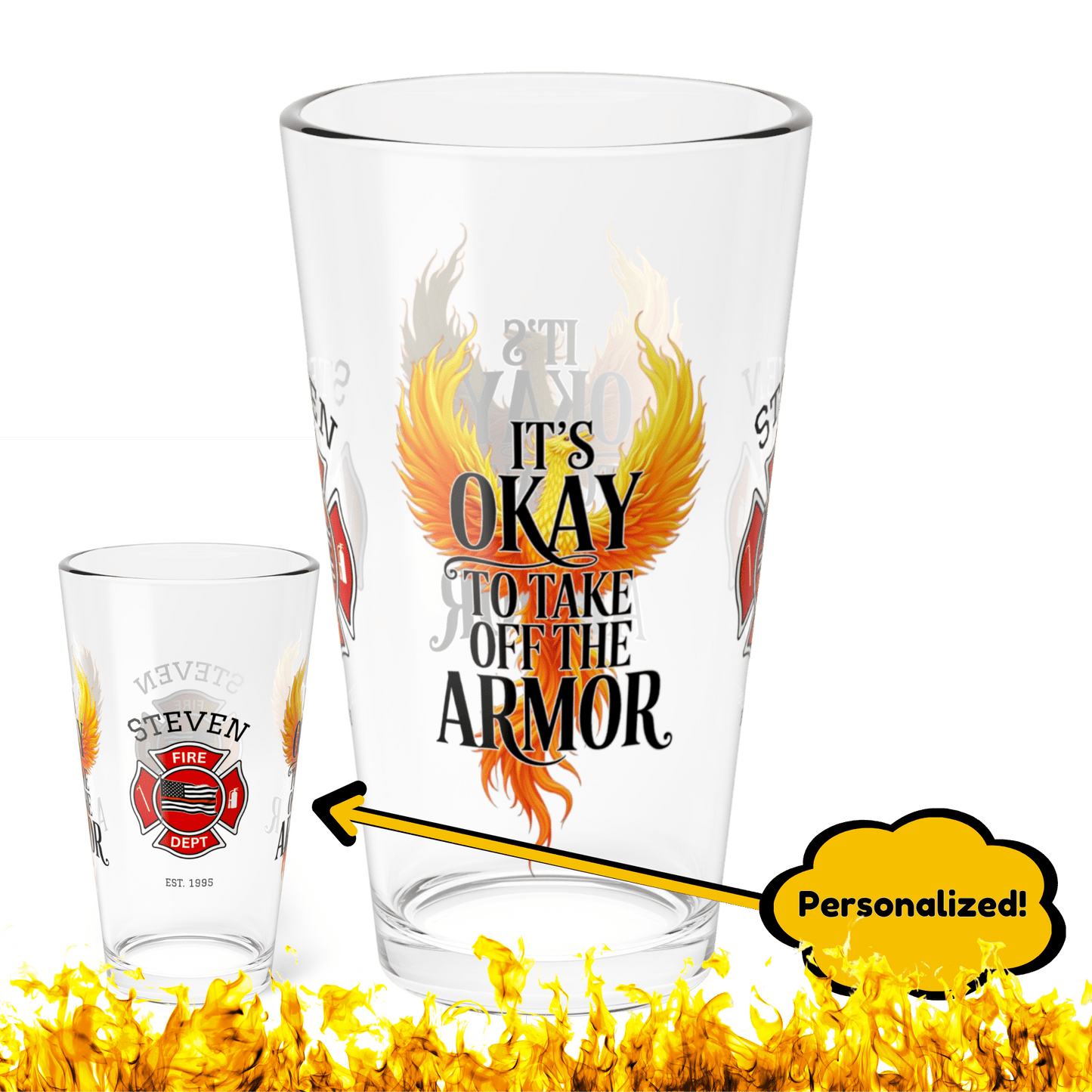 Take off the armor – firefighter support pint glass for vulnerability, rest, and emotional healing. - MySisterIsASurvivor