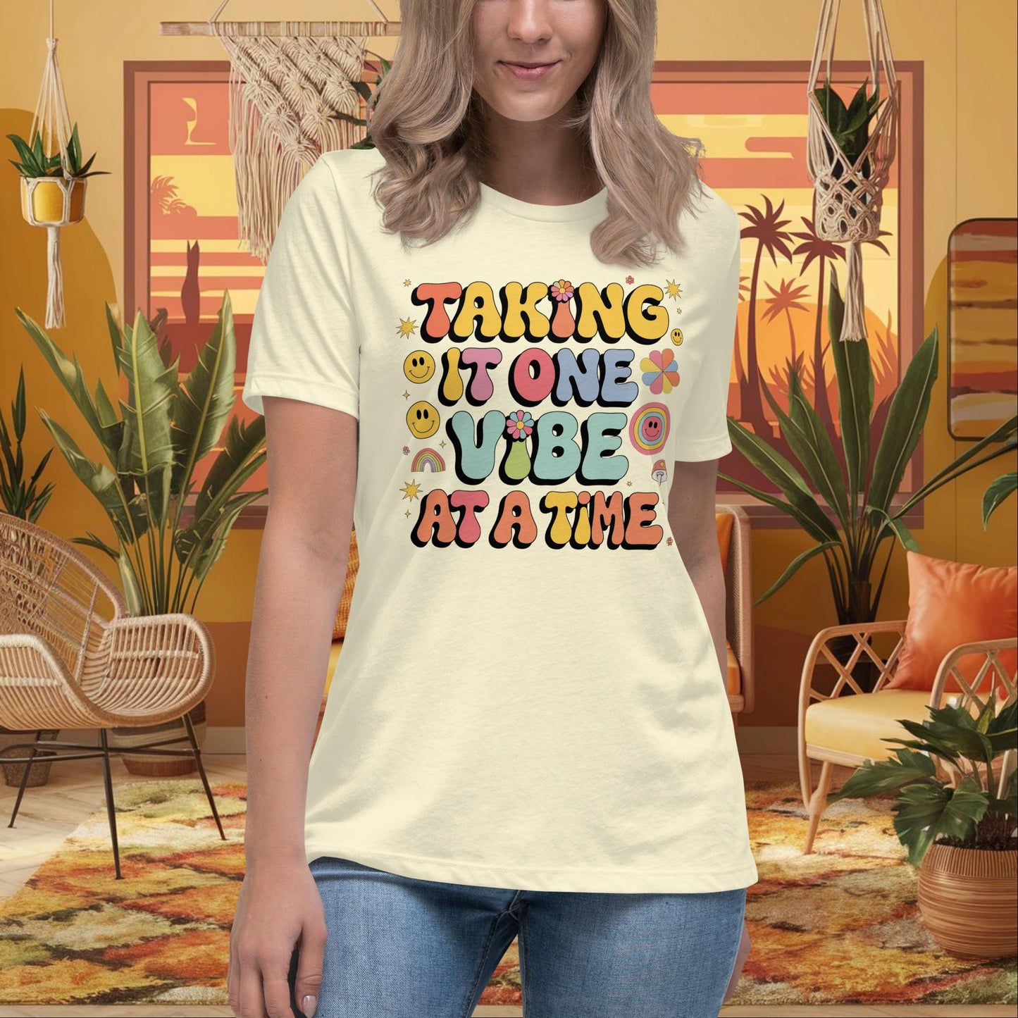 Taking It One Vibe at a Time Women’s Relaxed T-Shirt - Emotional Wellness Tee - MySisterIsASurvivor