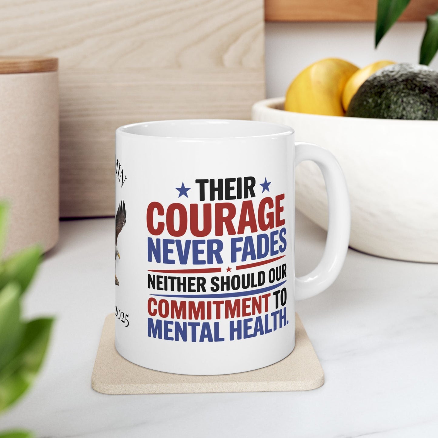 Your Courage Never Fades custom Memorial Day mug - PTSD support, military courage tribute