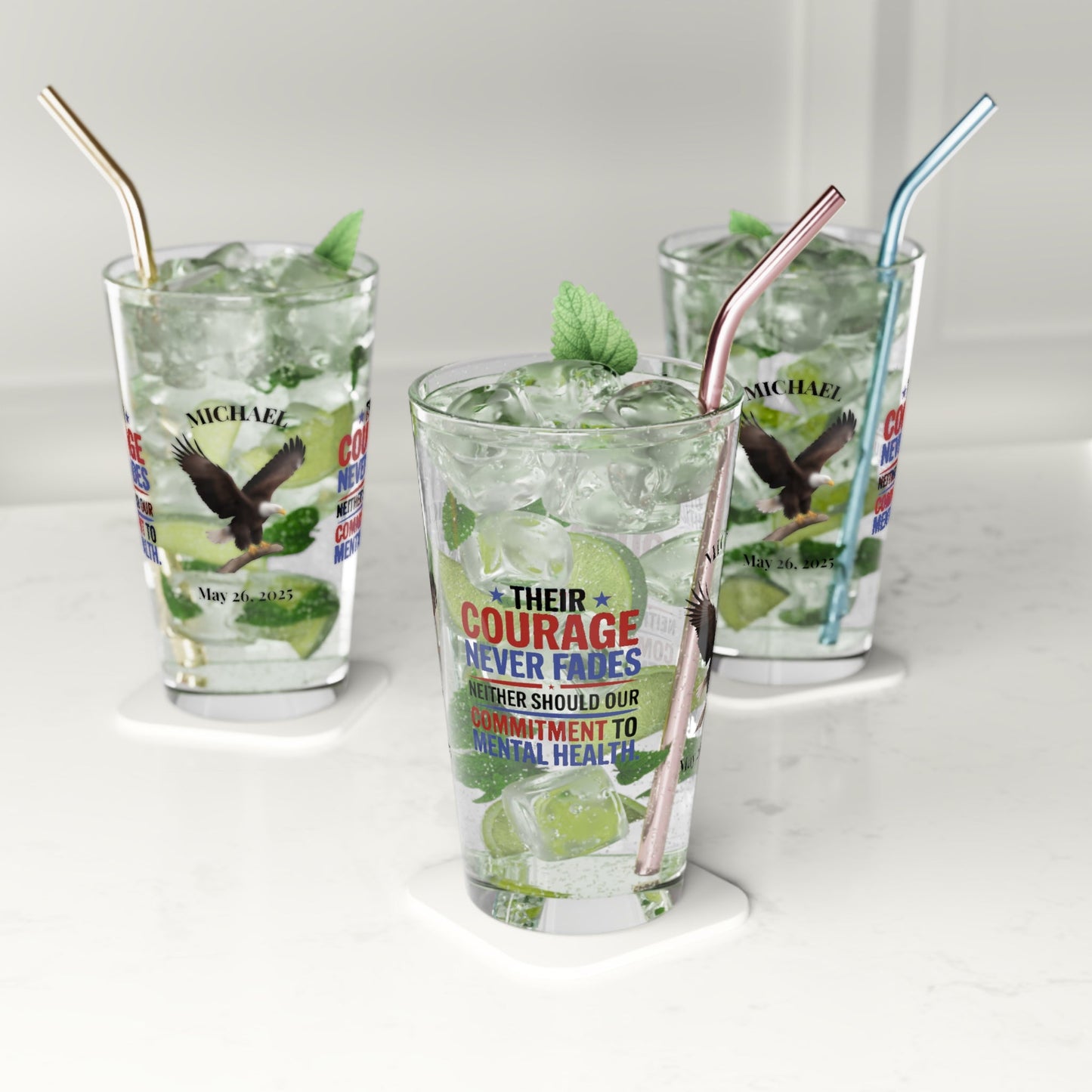 Their Courage Never Fades pint glass - Memorial Day veteran tribute glass with custom engraving