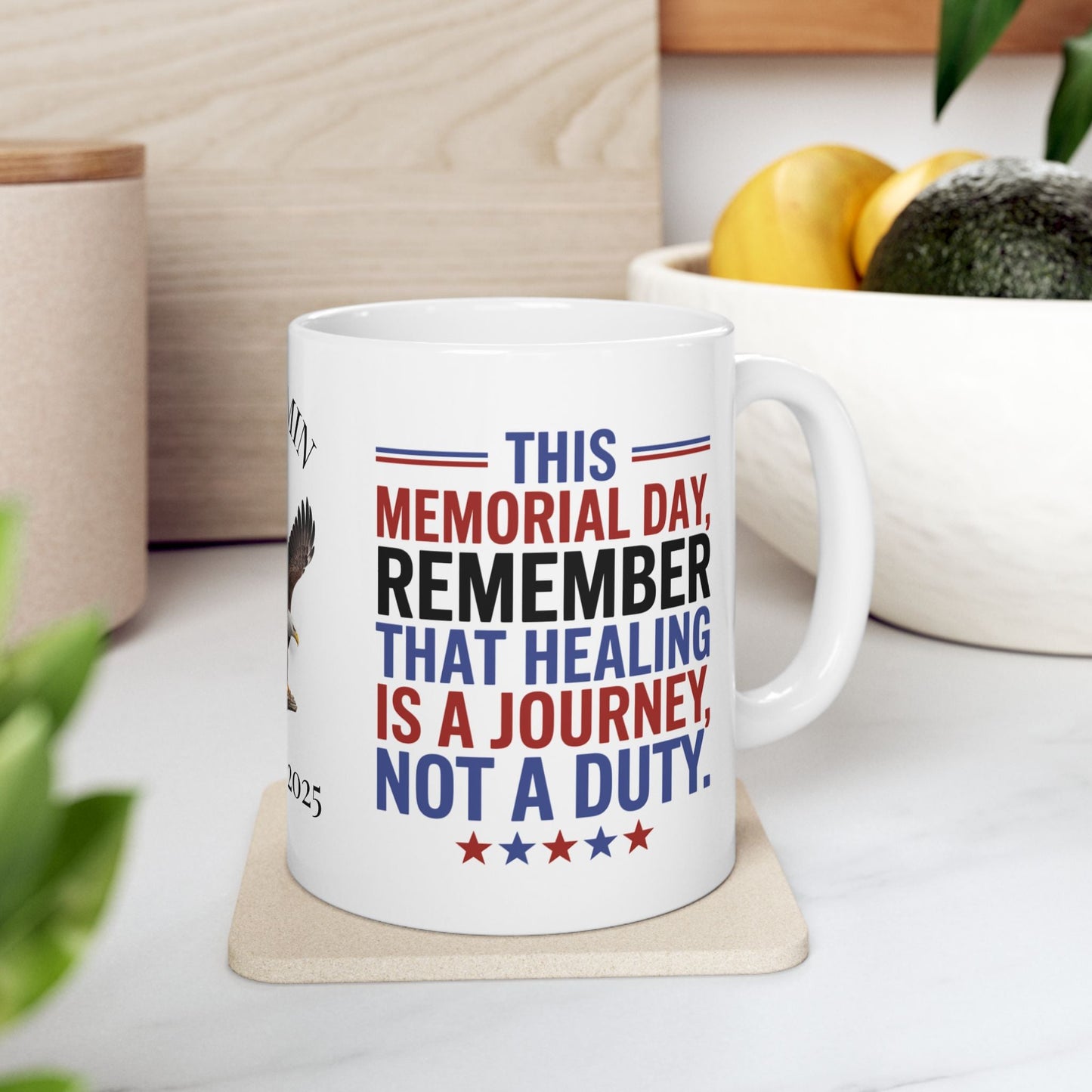 Custom Memorial Day mug with Let's Remember - PTSD support, veteran remembrance, military tribute