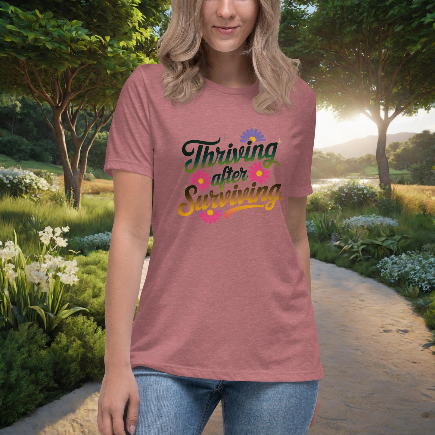 Thriving After Surviving Women's Relaxed T-Shirt, Personalized Empowerment Shirt for Survivors of Abuse & Trauma - MySisterIsASurvivor