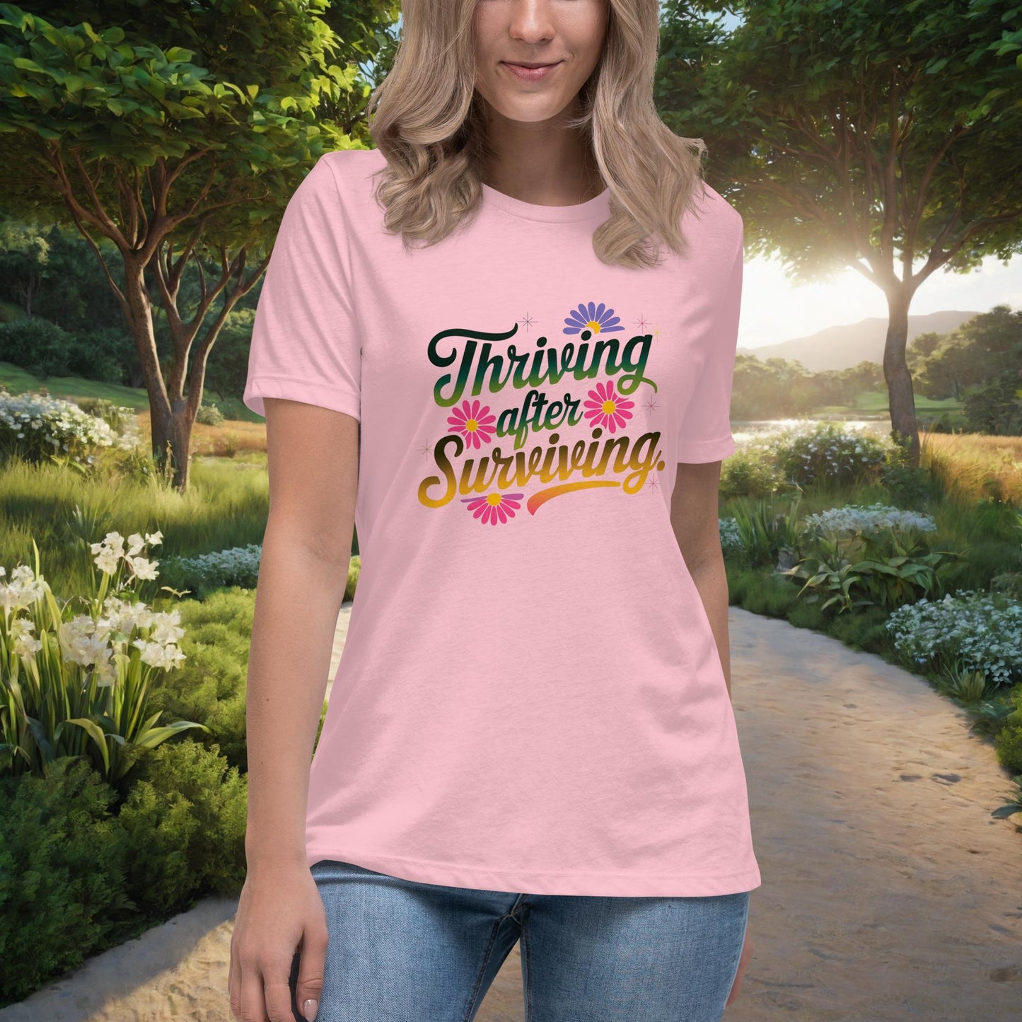 Thriving After Surviving Women's Relaxed T-Shirt, Personalized Empowerment Shirt for Survivors of Abuse & Trauma - MySisterIsASurvivor