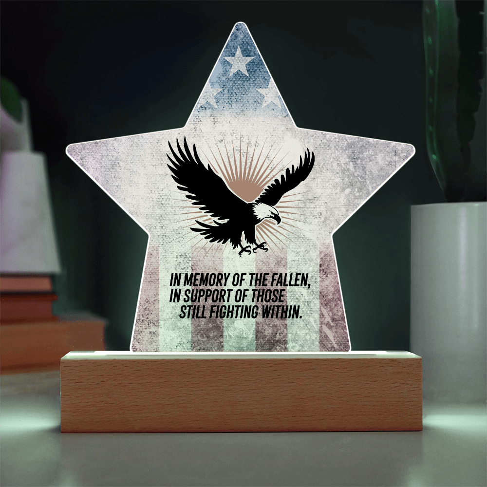 In Memory Of The Fallen: Printed Star 7" Acrylic Plaque: Honoring Heroes & Promoting Mental Health Awareness