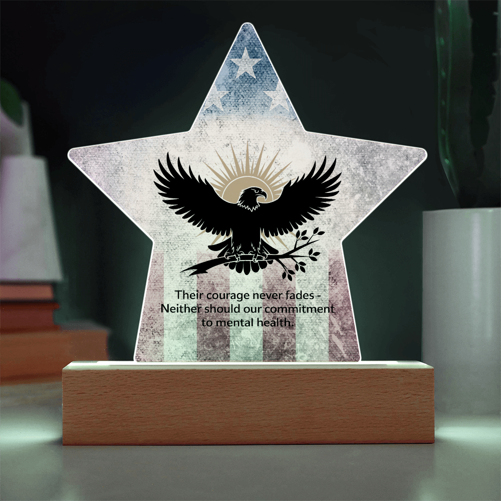 Their Courage Never Fades: Printed Star 7" Acrylic Plaque: Honoring Heroes & Promoting Mental Health Awareness